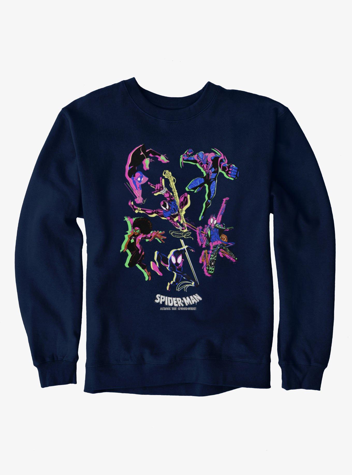 Marvel Spider-Man Spiderverse Neon Sweatshirt Hot Topic Exclusive, , hi-res