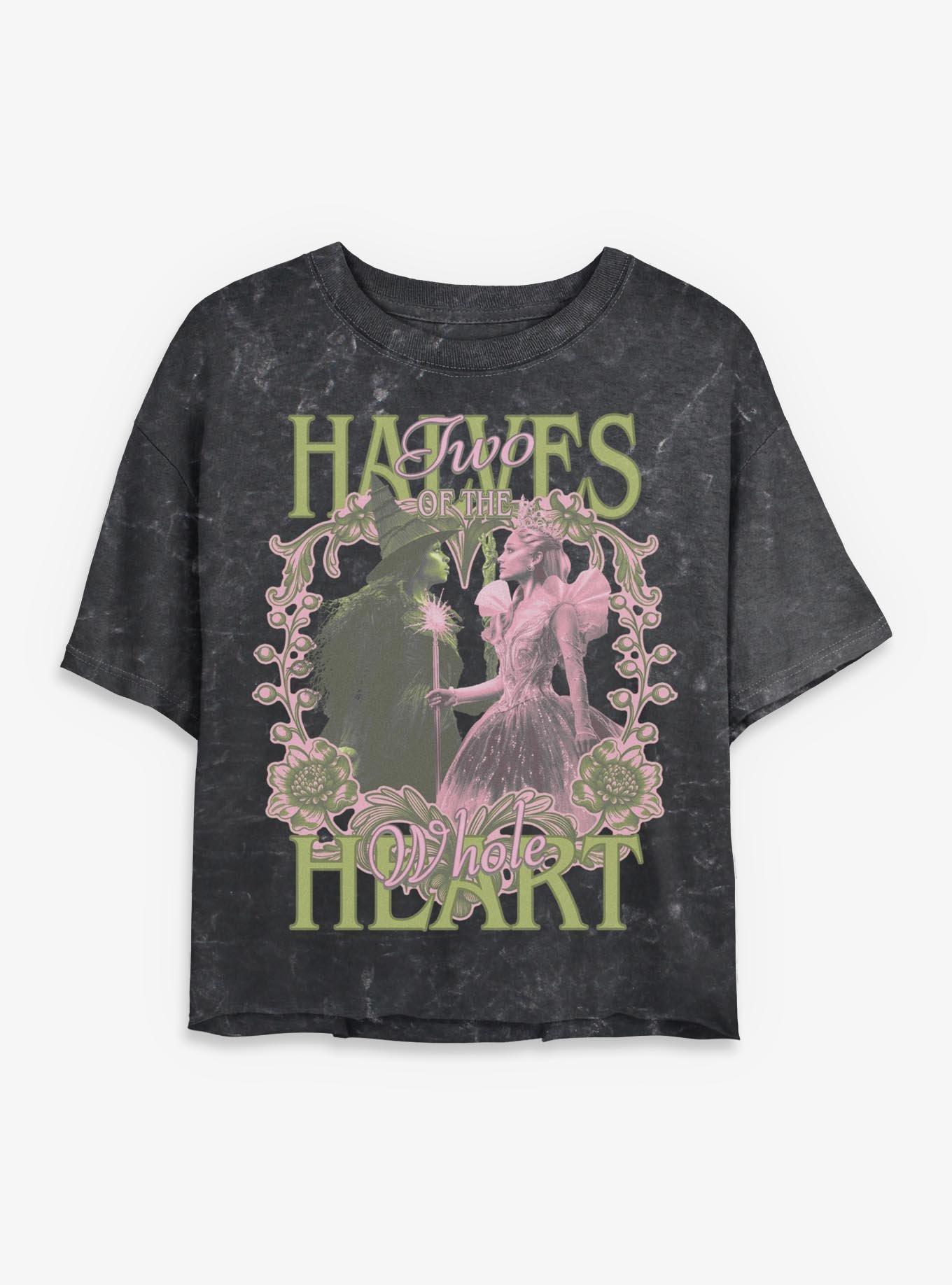 Wicked: For Good Elphaba & Glinda Heart Halves Girls Crop Mineral Wash T-Shirt, , hi-res
