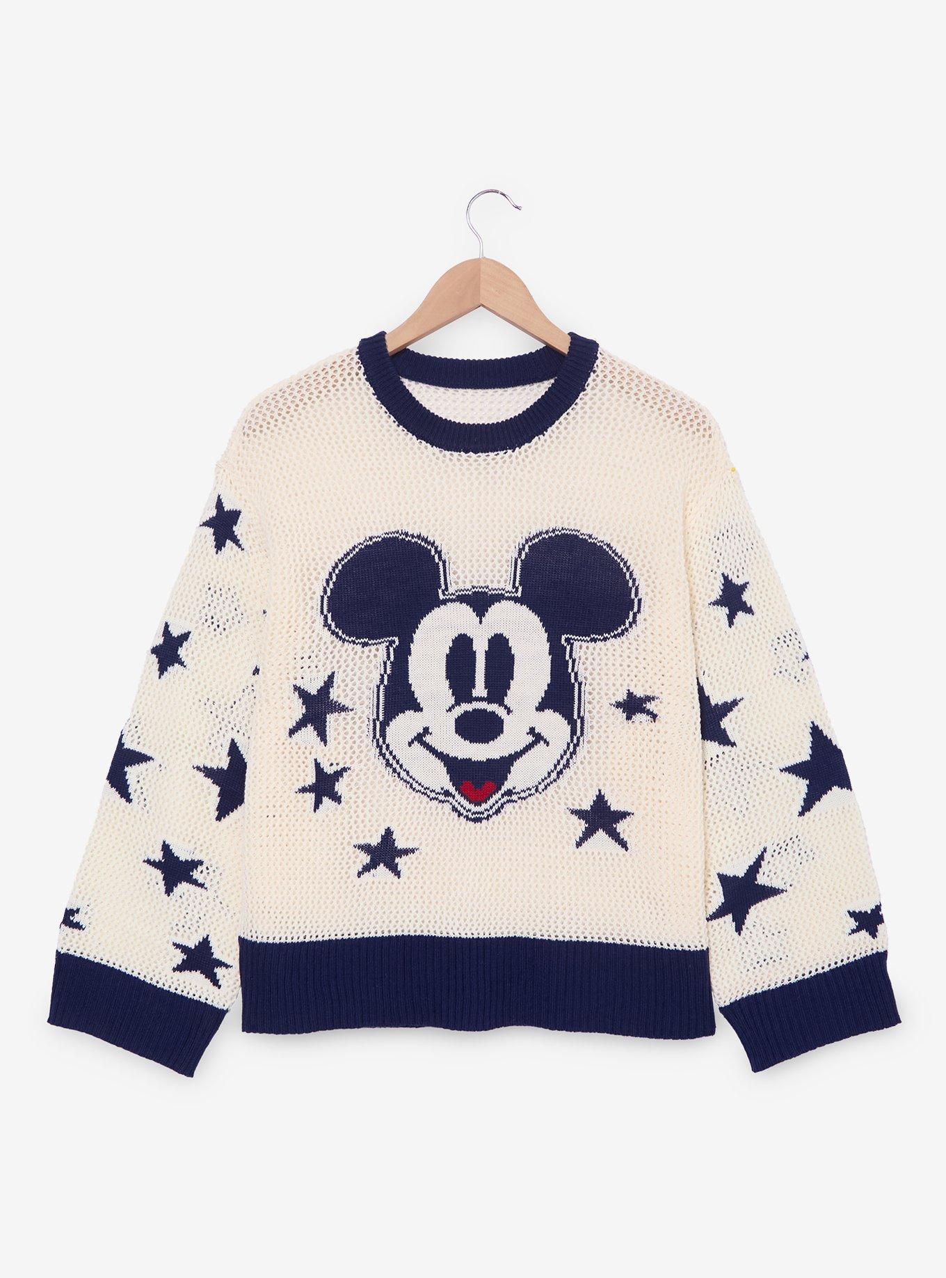 Disney Mickey Mouse Americana Tonal Blue Open Knit Plus Size Sweater, , hi-res
