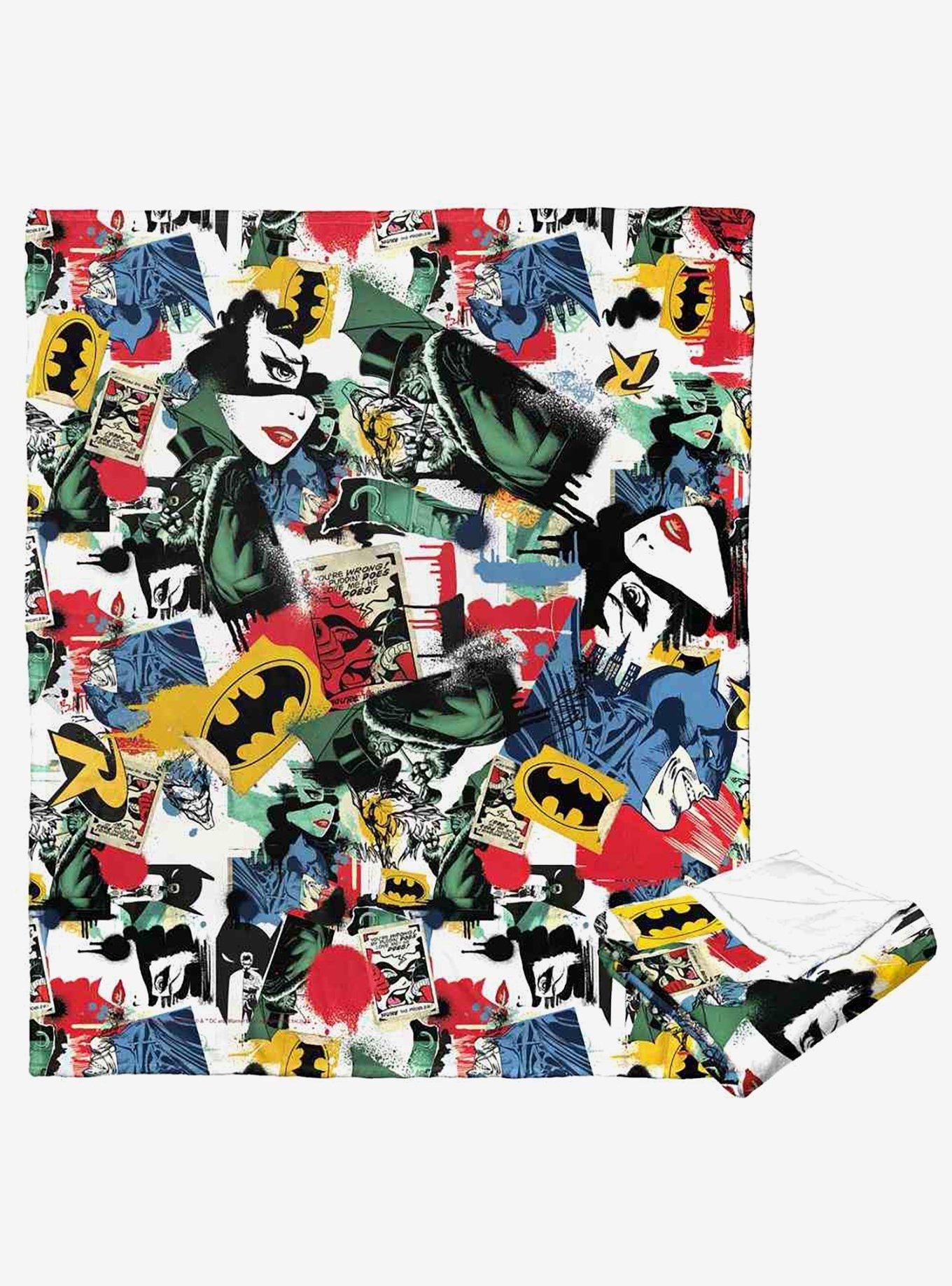 DC Comics Batman Sticker Collage Silk Touch Throw Blanket, , hi-res