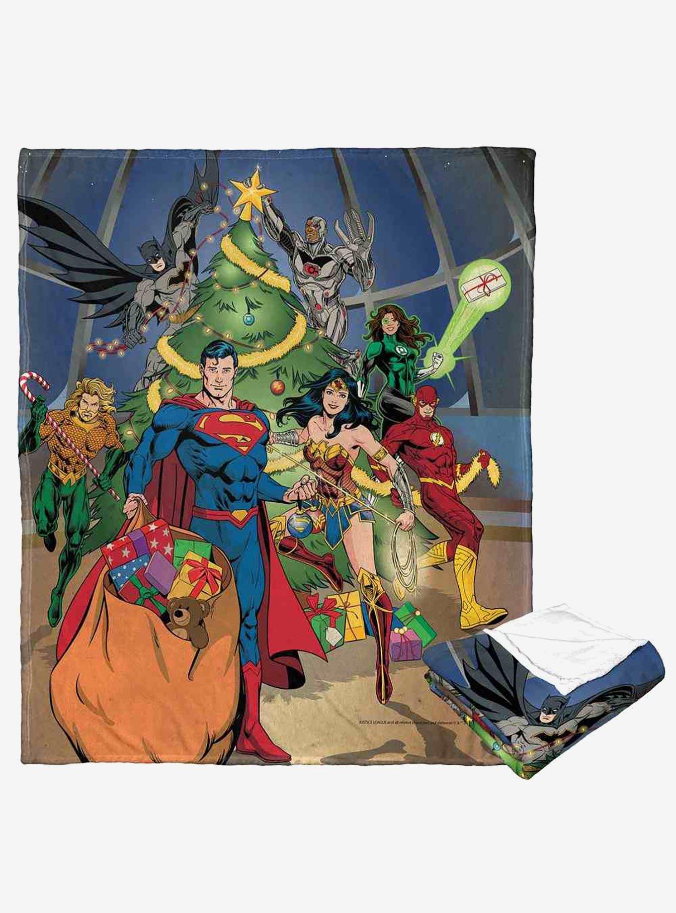 Justice League Holiday Team Work Silk Touch Throw Blanket, , hi-res