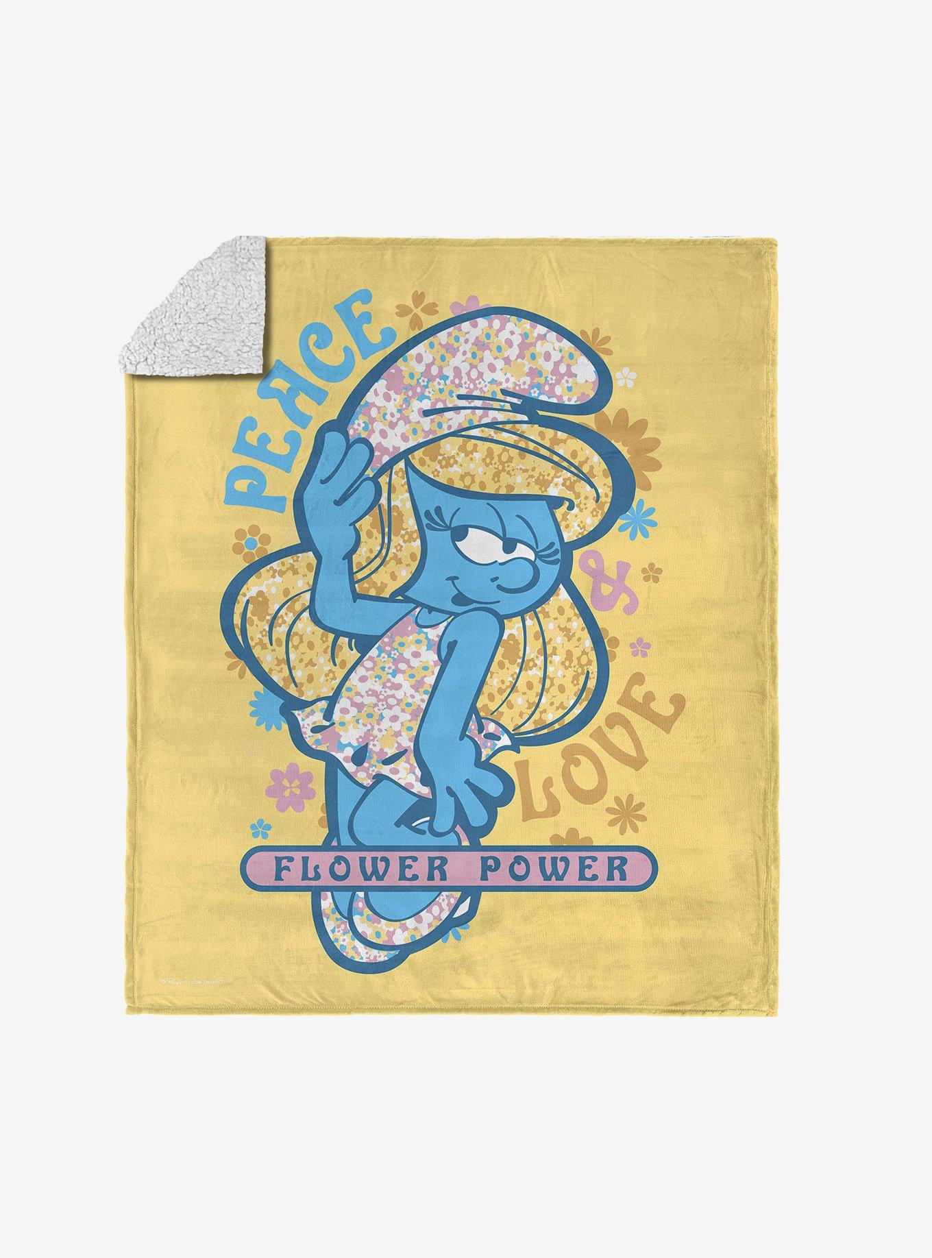 Smurfs Peace Love Flower Power Silk Touch Sherpa Throw Blanket , , hi-res