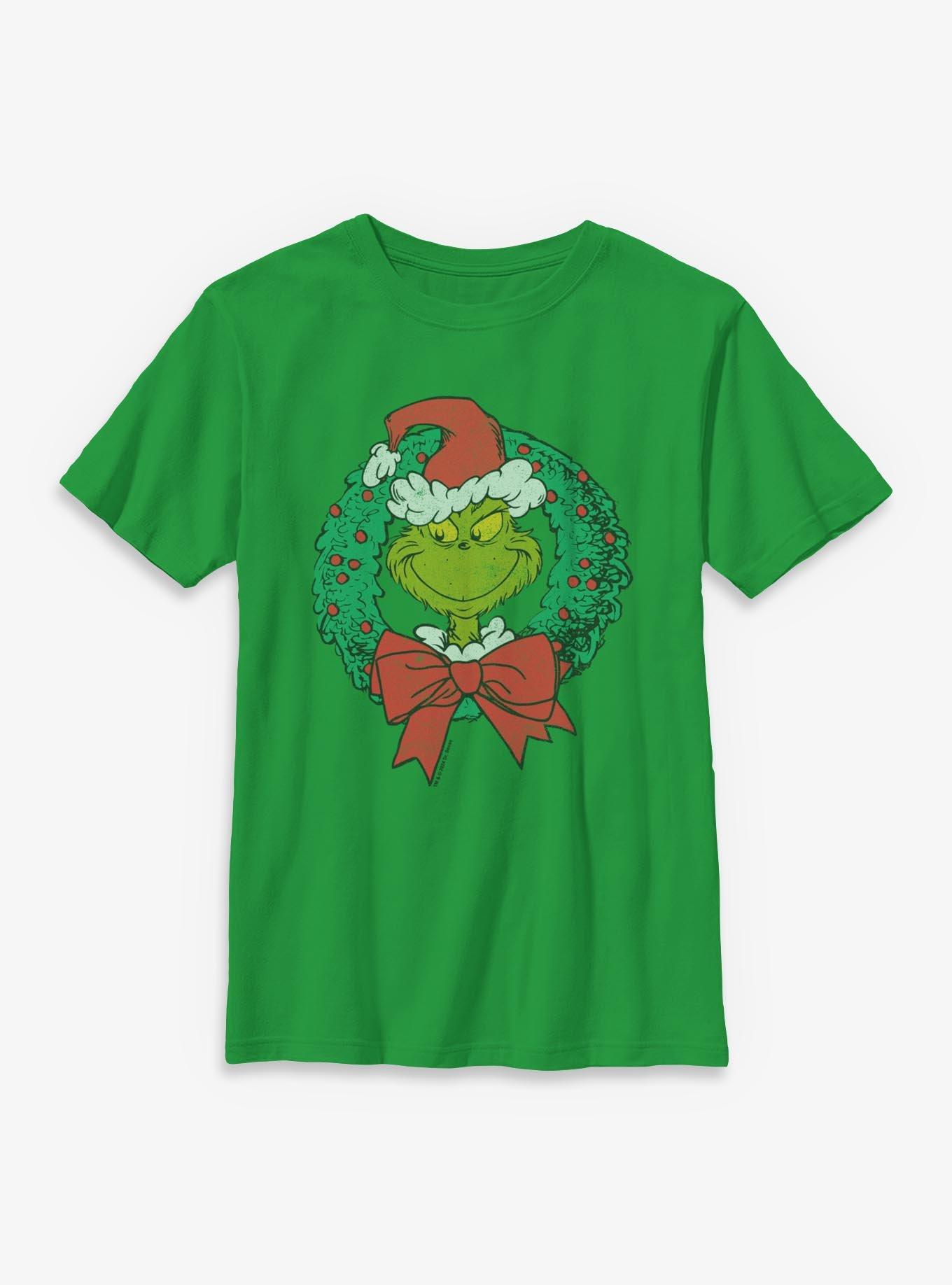 Dr. Seuss How The Grinch Stole Christmas Grinch Wreath Youth T-Shirt, , hi-res