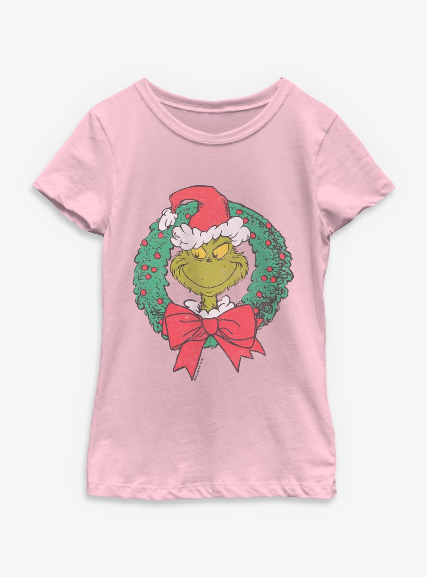 Dr. Seuss How The Grinch Stole Christmas Grinch Wreath Youth Girls T-Shirt, , hi-res