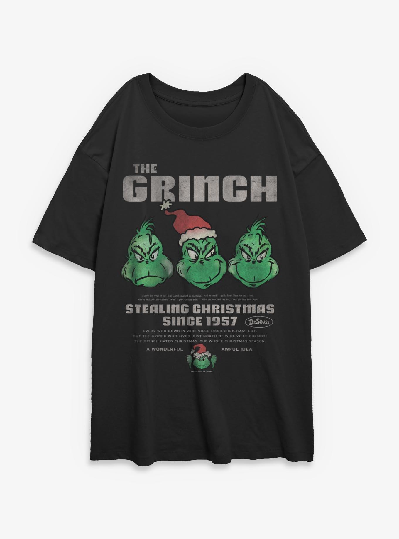 Dr. Seuss How The Grinch Stole Christmas Stealing Christmas Womens Oversized T-Shirt, , hi-res