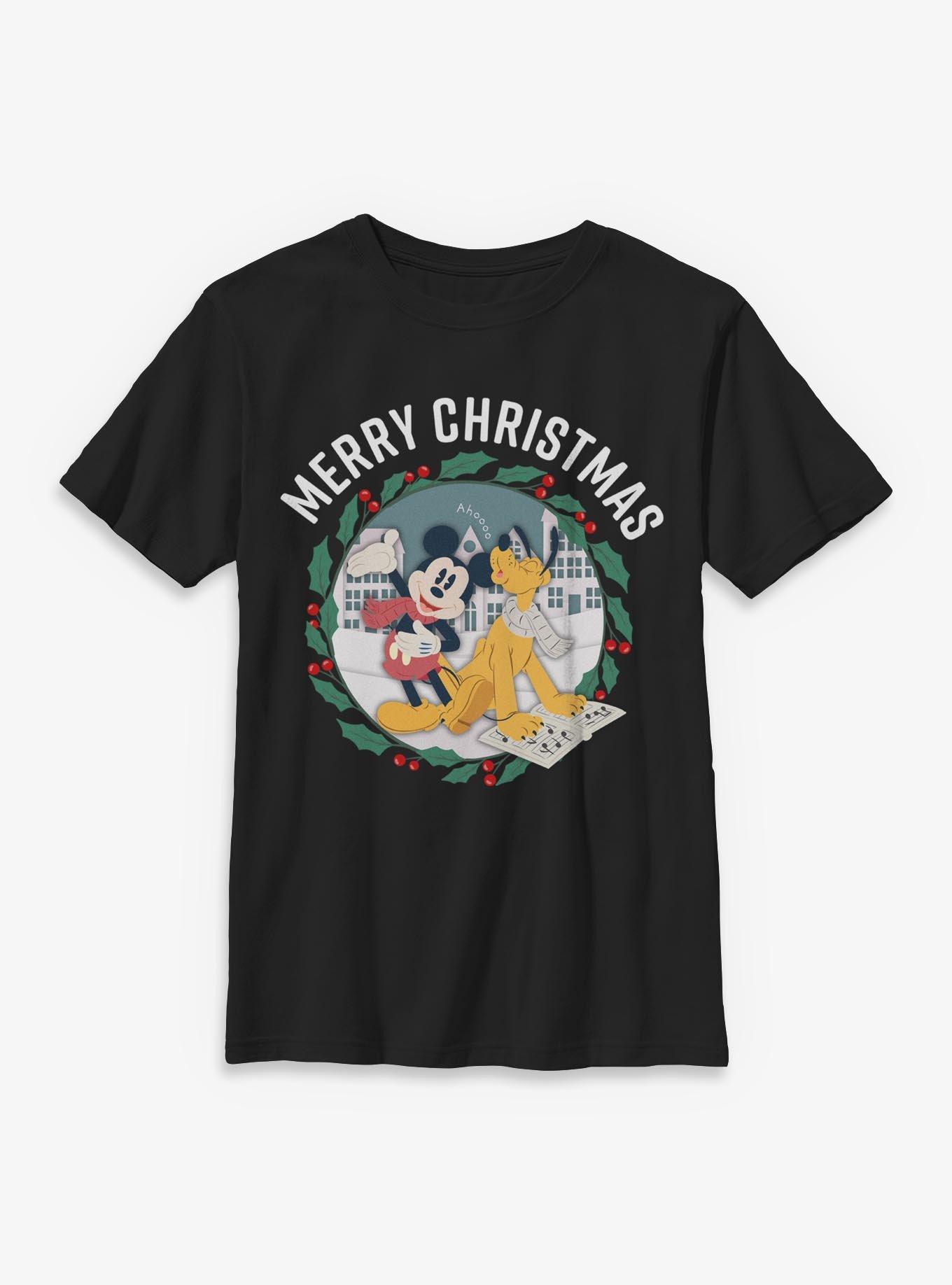 Disney Mickey Mouse & Pluto Merry Christmas Youth T-Shirt, , hi-res
