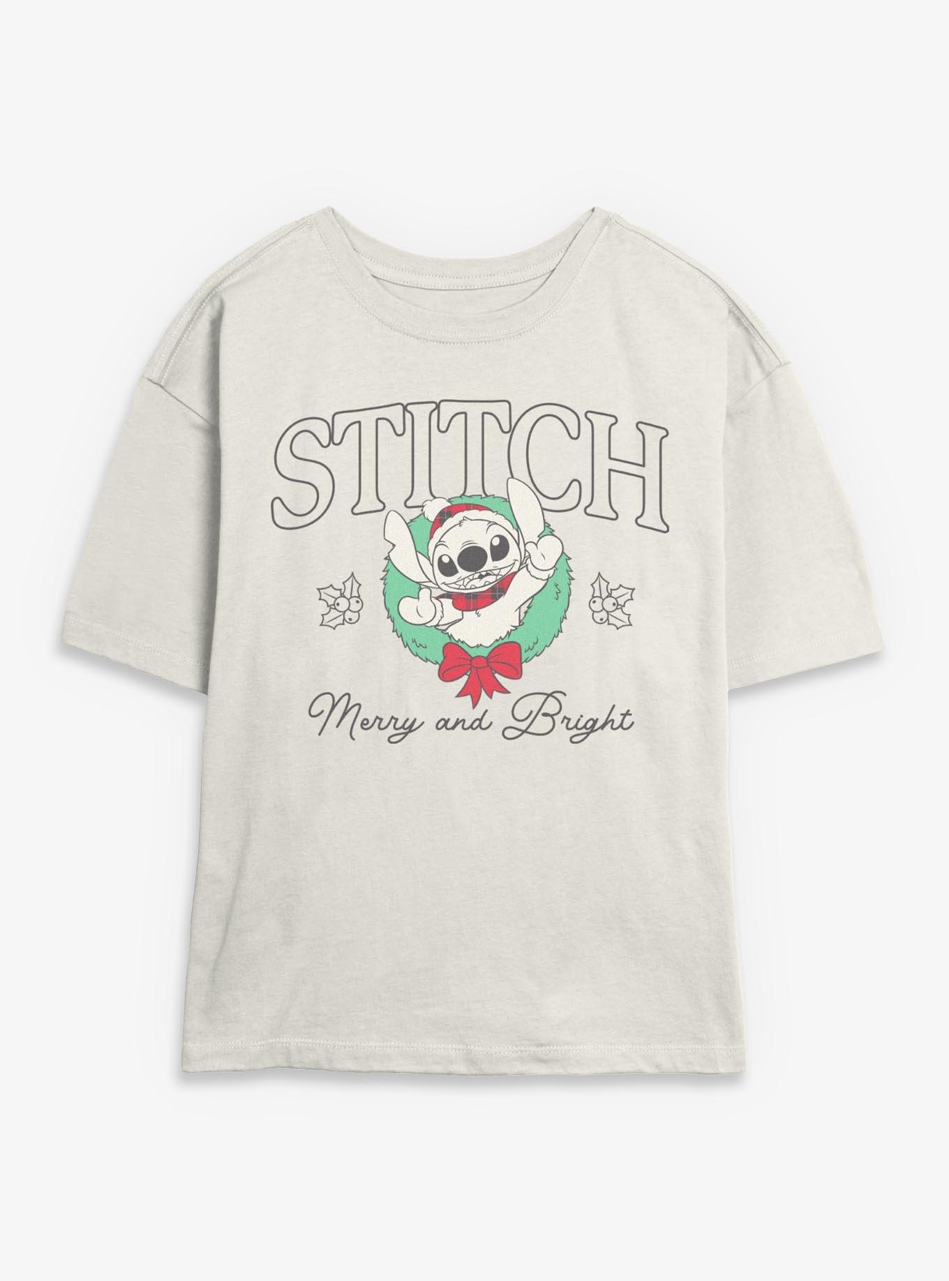 Disney Lilo & Stitch Stitch Merry and Bright Wreath  Womens Skimmer T-Shirt, , hi-res