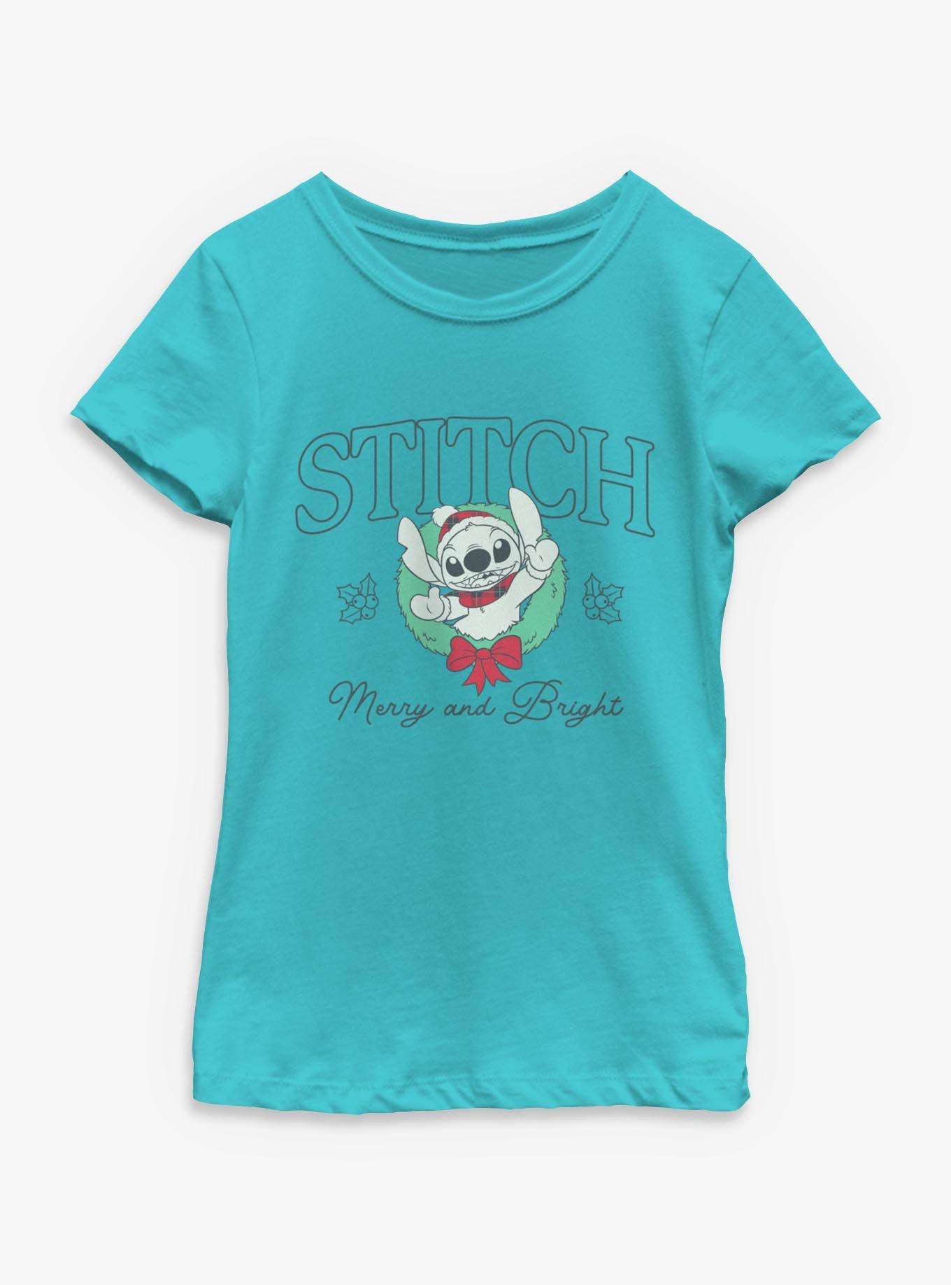 Disney Lilo & Stitch Stitch Merry and Bright Wreath  Youth Girls T-Shirt, , hi-res