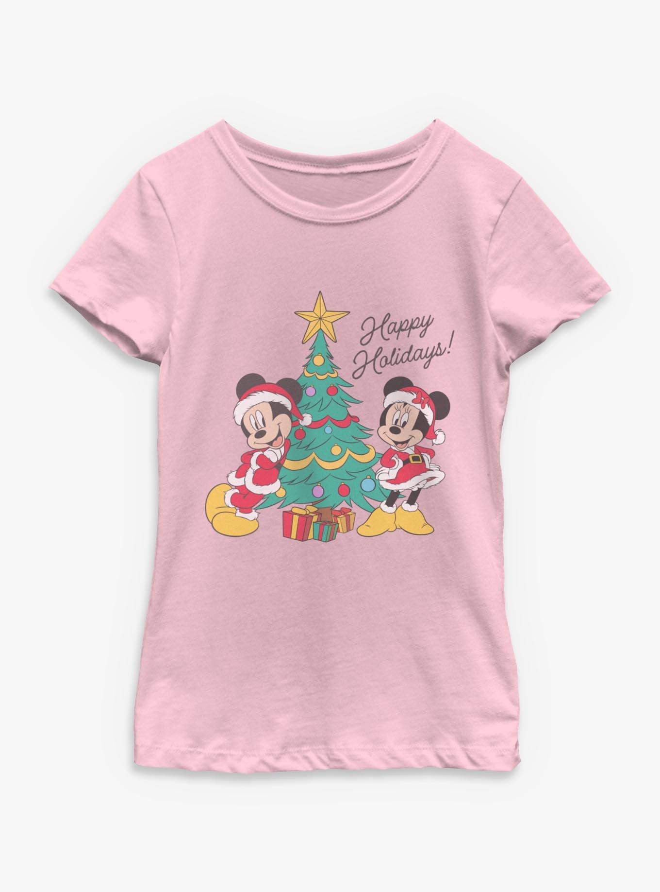 Disney Mickey Mouse & Minnie Happy Holidays Youth Girls T-Shirt, , hi-res