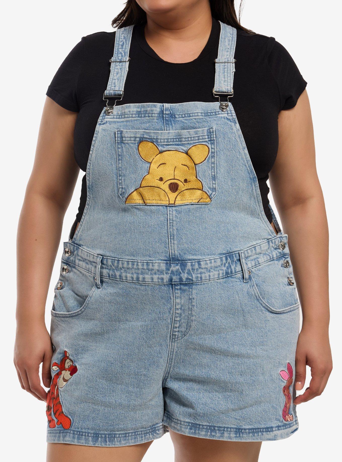 Disney Winnie The Pooh & Friends Girls Denim Shortalls Plus Size, , hi-res