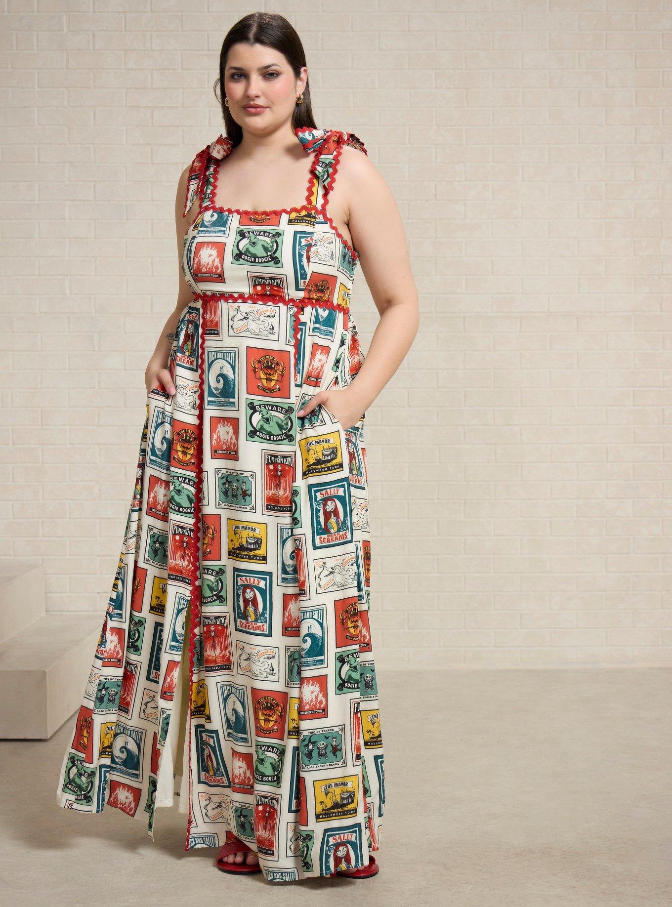 Disney The Nightmare Before Christmas Character Postcards Allover Print Plus Size Maxi Dress - BoxLunch Exclusive, , hi-res