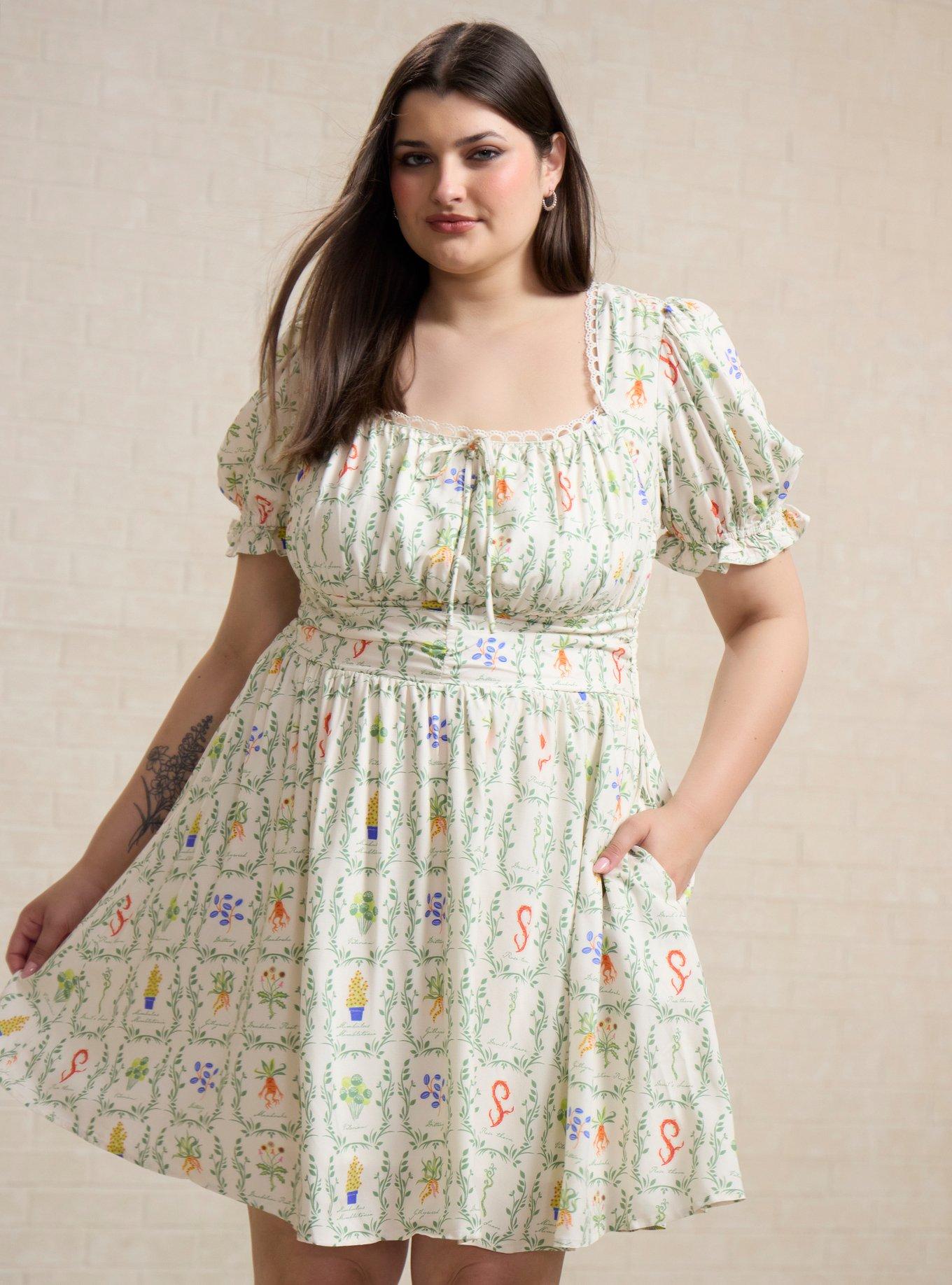 Harry Potter Herbology Plants Allover Print Plus Size Dress - BoxLunch Exclusive, , hi-res