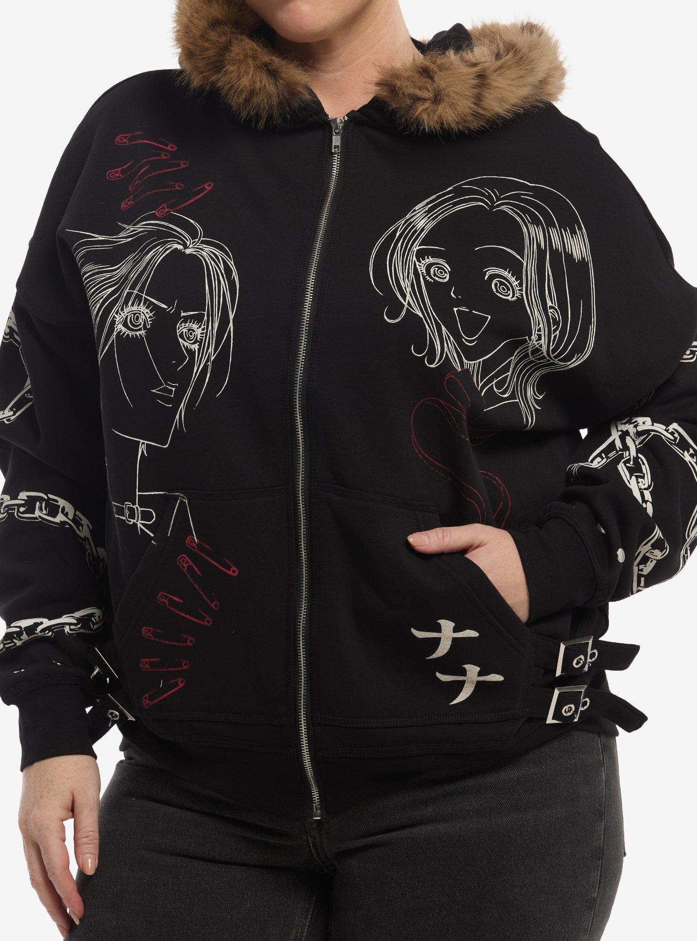 Nana Outline Art Fur Trim Girls Hoodie Plus Size, , hi-res