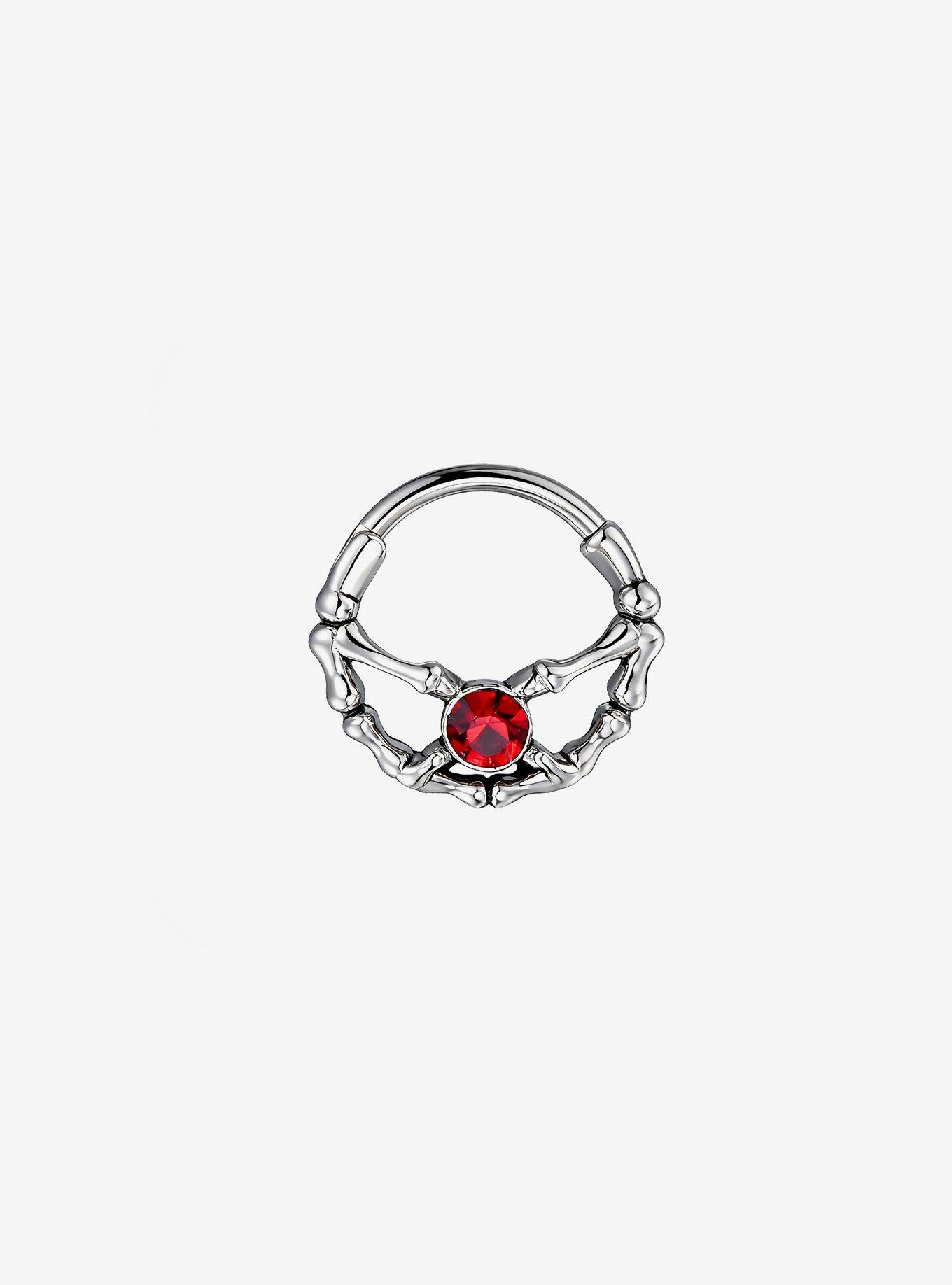 Steel Silver Bones & Red Gem Hinged Clicker, , hi-res