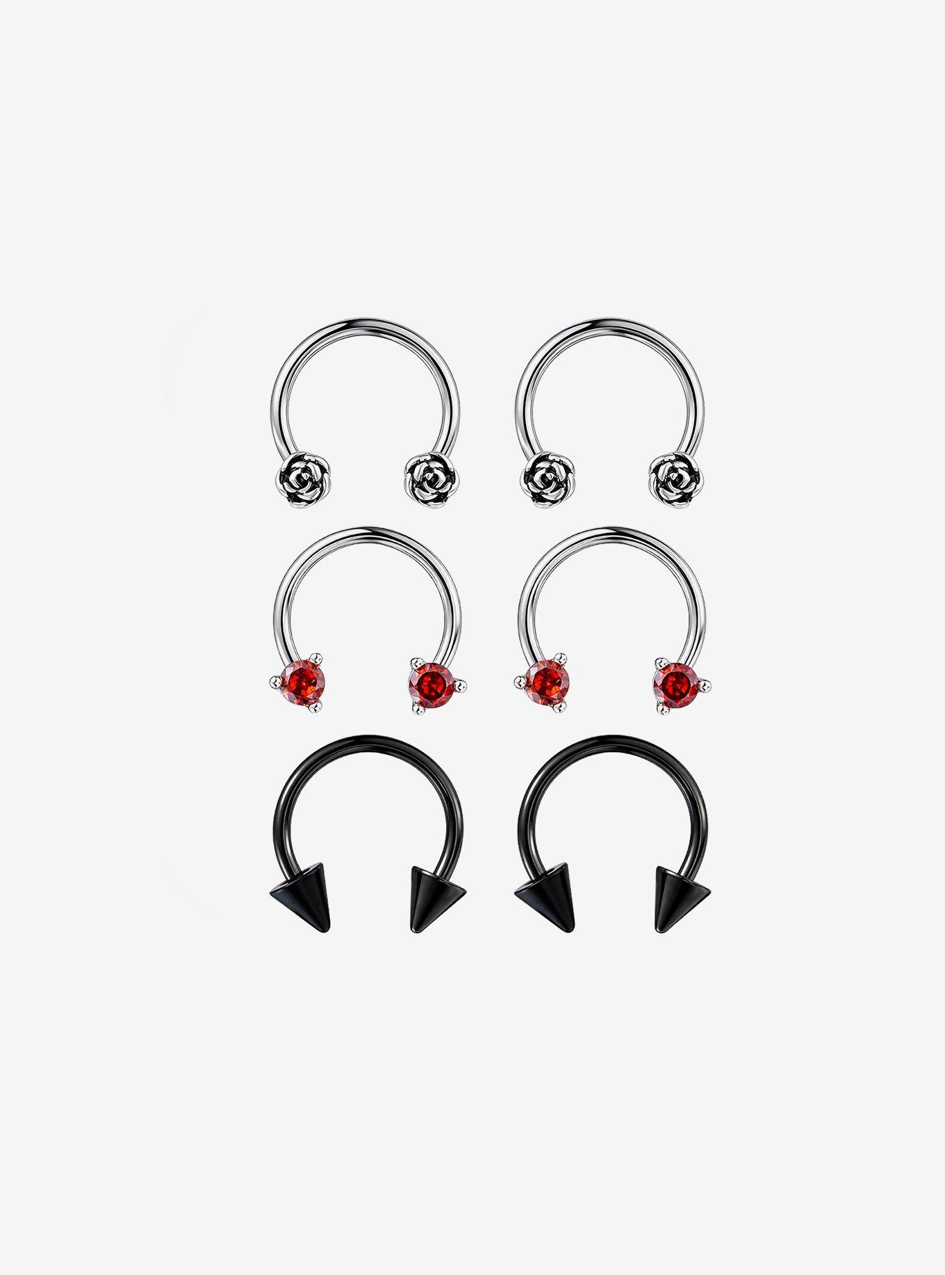 Steel Rose Gem Spike Circular Barbell 6 Pack, , hi-res