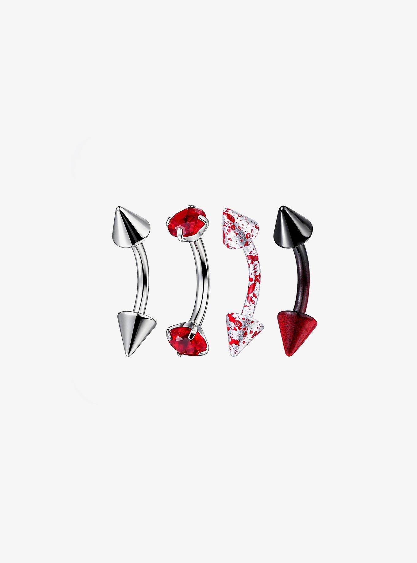 Steel Black & Red Ombre Splatter Eyebrow Barbell 4 Pack, , hi-res