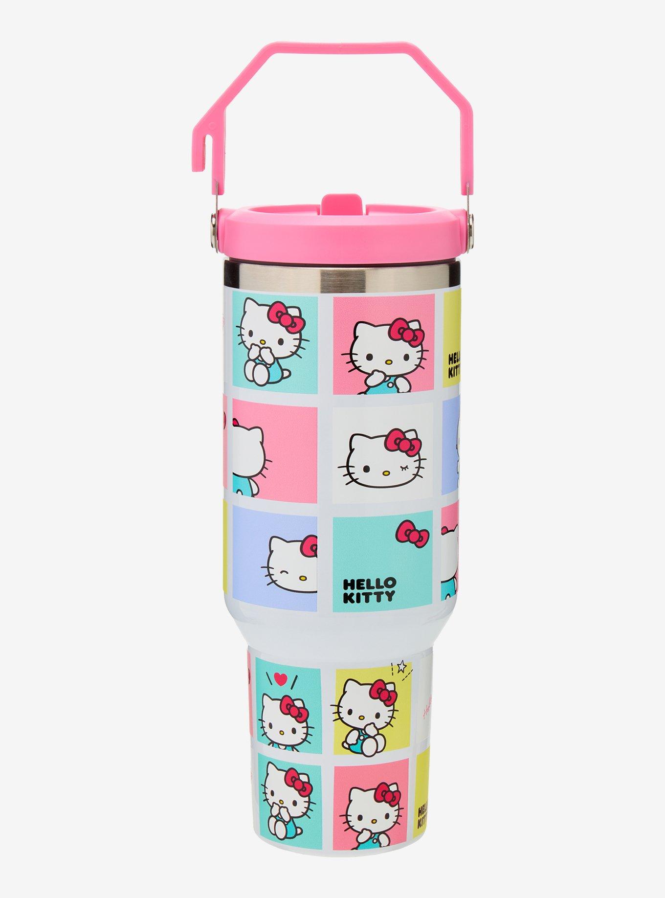 Hello Kitty Pastel Grid Stainless Steel Water Bottle, , hi-res