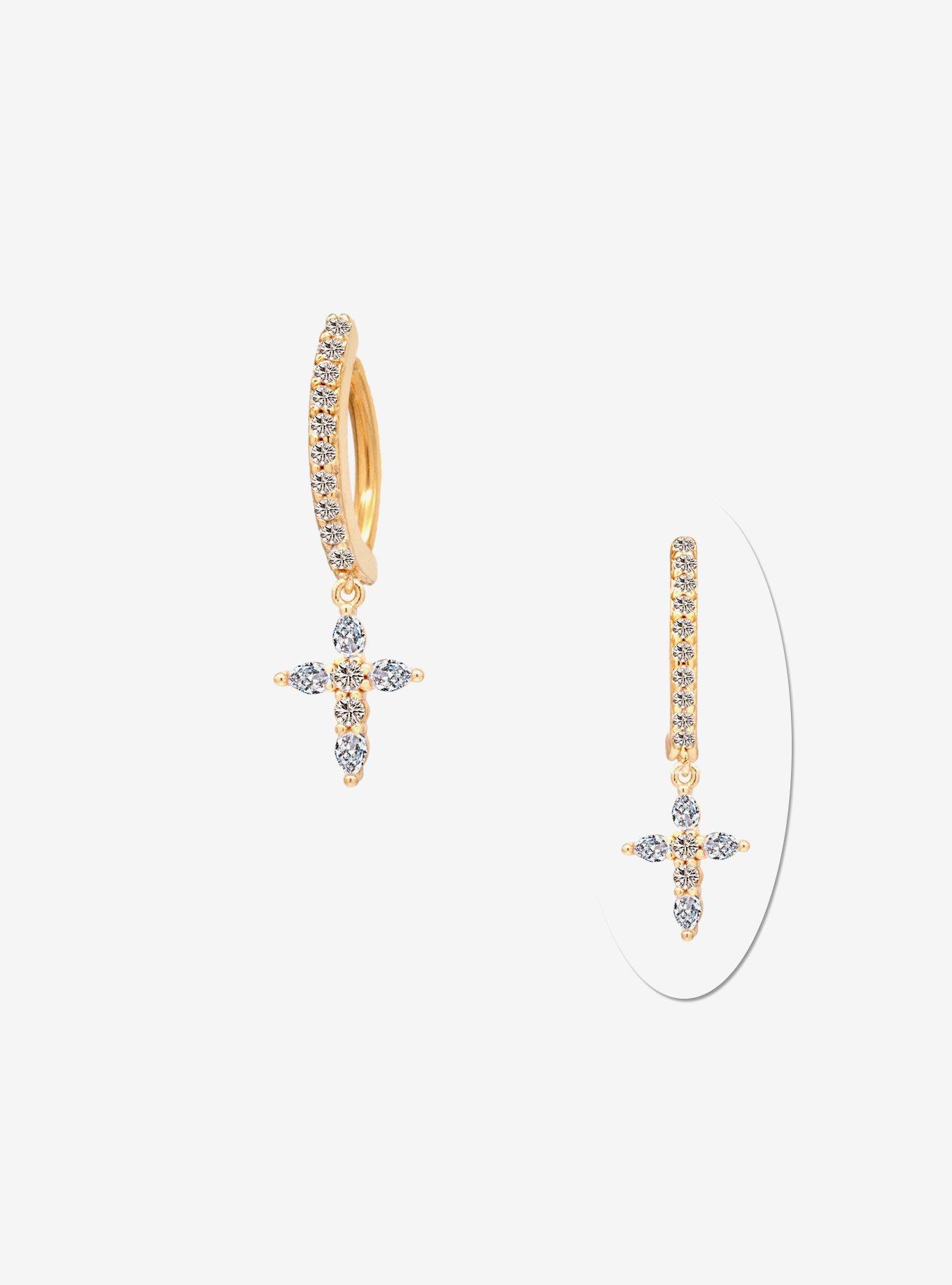 Steel Gold Bling Cross Navel Clicker, , hi-res