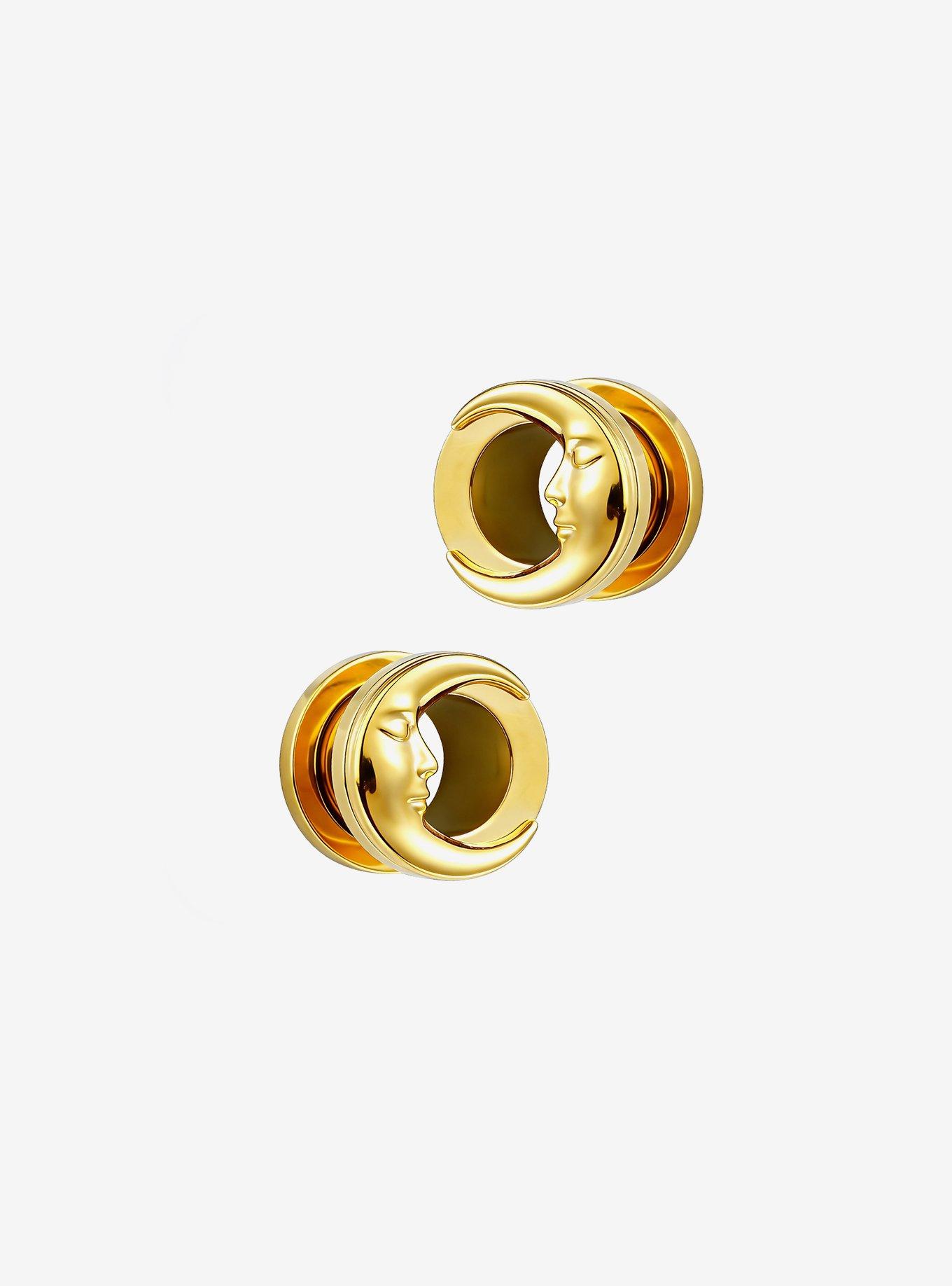 Steel Gold Crescent Moon Eyelet Plug 2 Pack, , hi-res