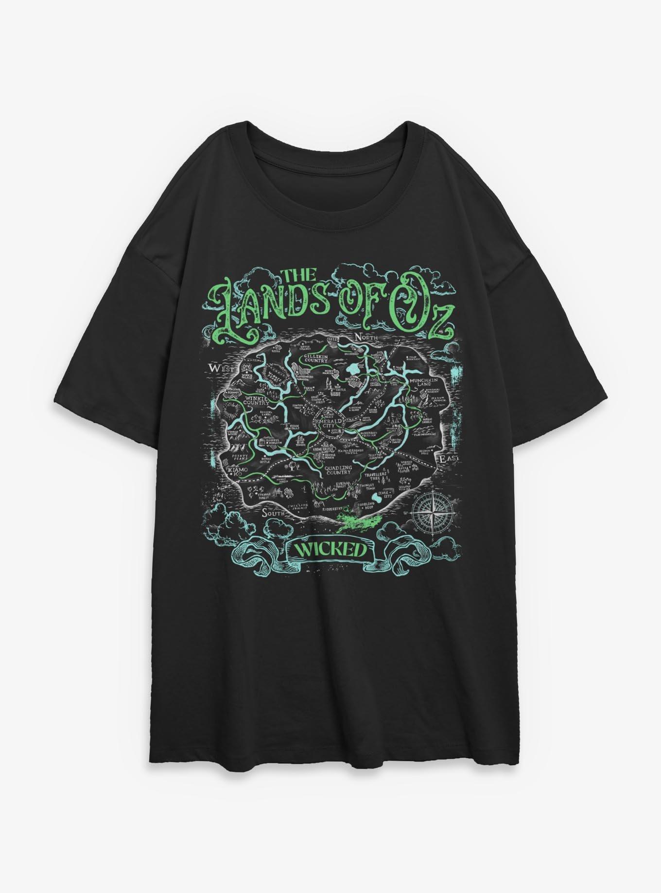 Wicked: For Good The Lands Of Oz Map Womens Oversized T-Shirt BoxLunch Exclusive, , hi-res