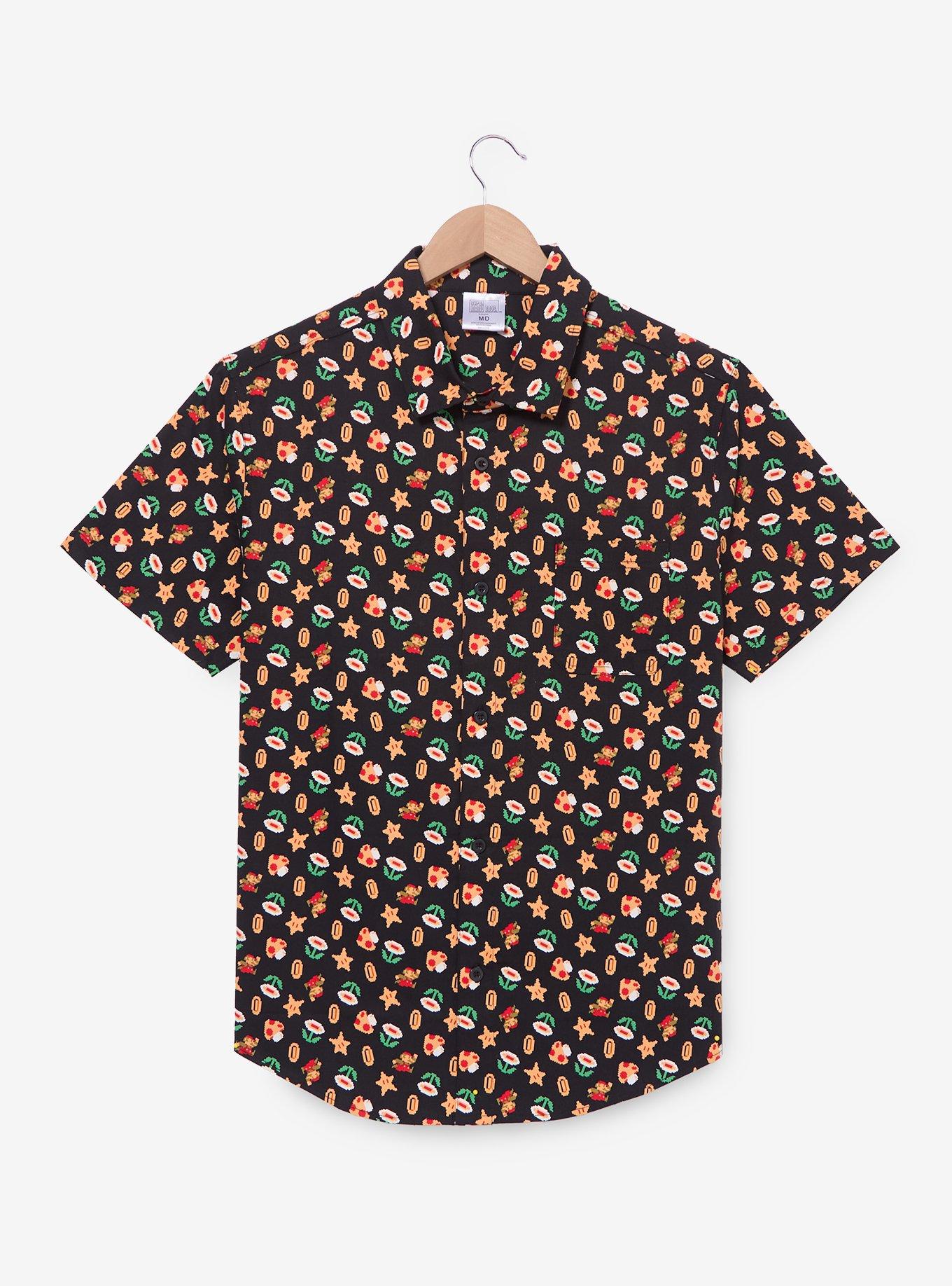 Nintendo Super Mario Bros Retro Icons Allover Print Woven Button-Up - BoxLunch Exclusive, , hi-res