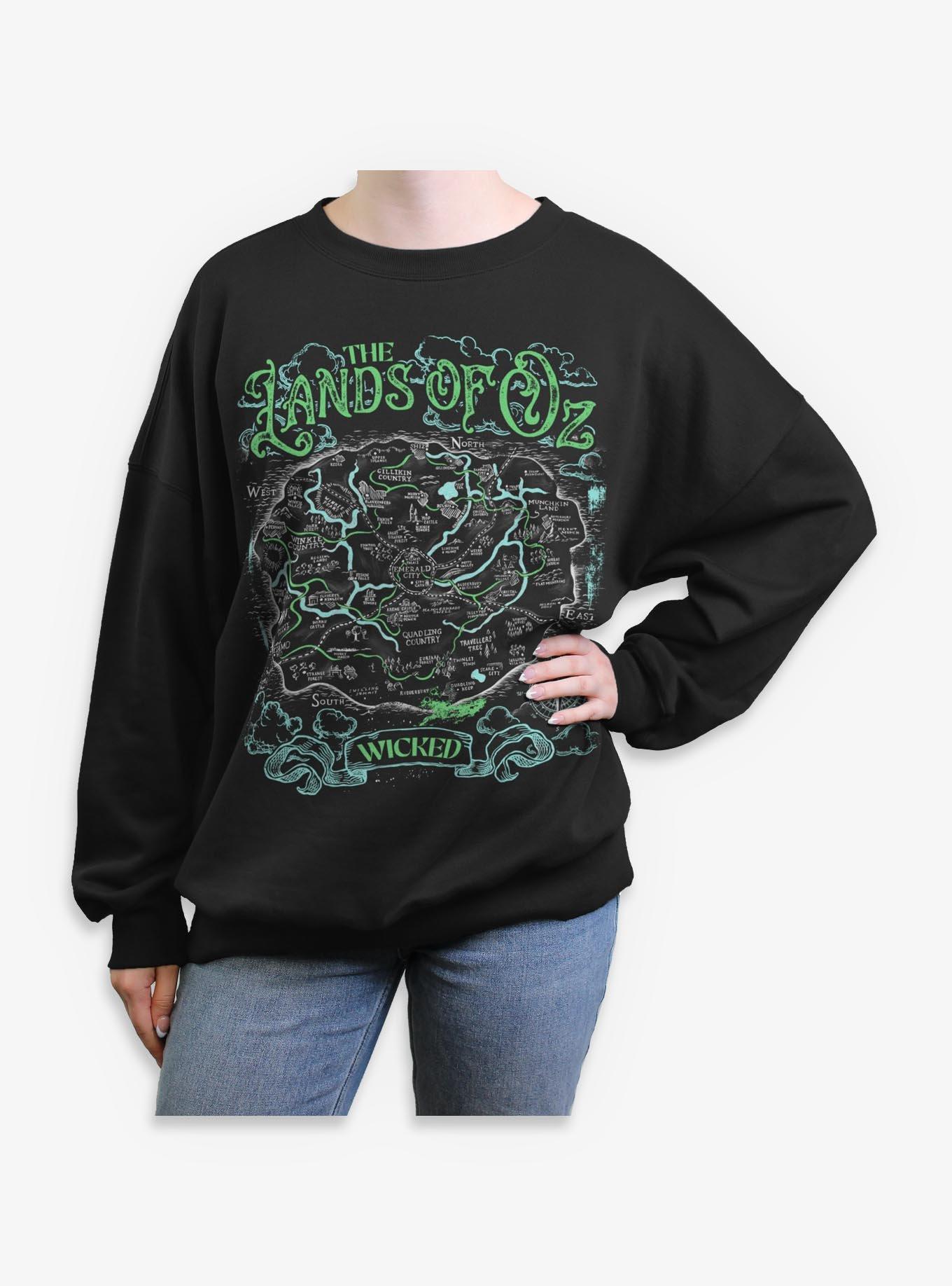Wicked: For Good The Lands Of Oz Map Girls Oversized Sweatshirt Hot Topic Exclusive, , hi-res