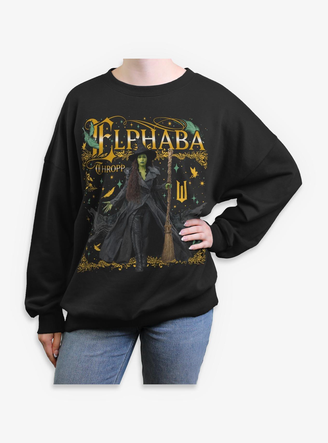 Wicked: For Good Elphaba Thropp Ornate Portrait Girls Oversized Sweatshirt Hot Topic Exclusive, , hi-res