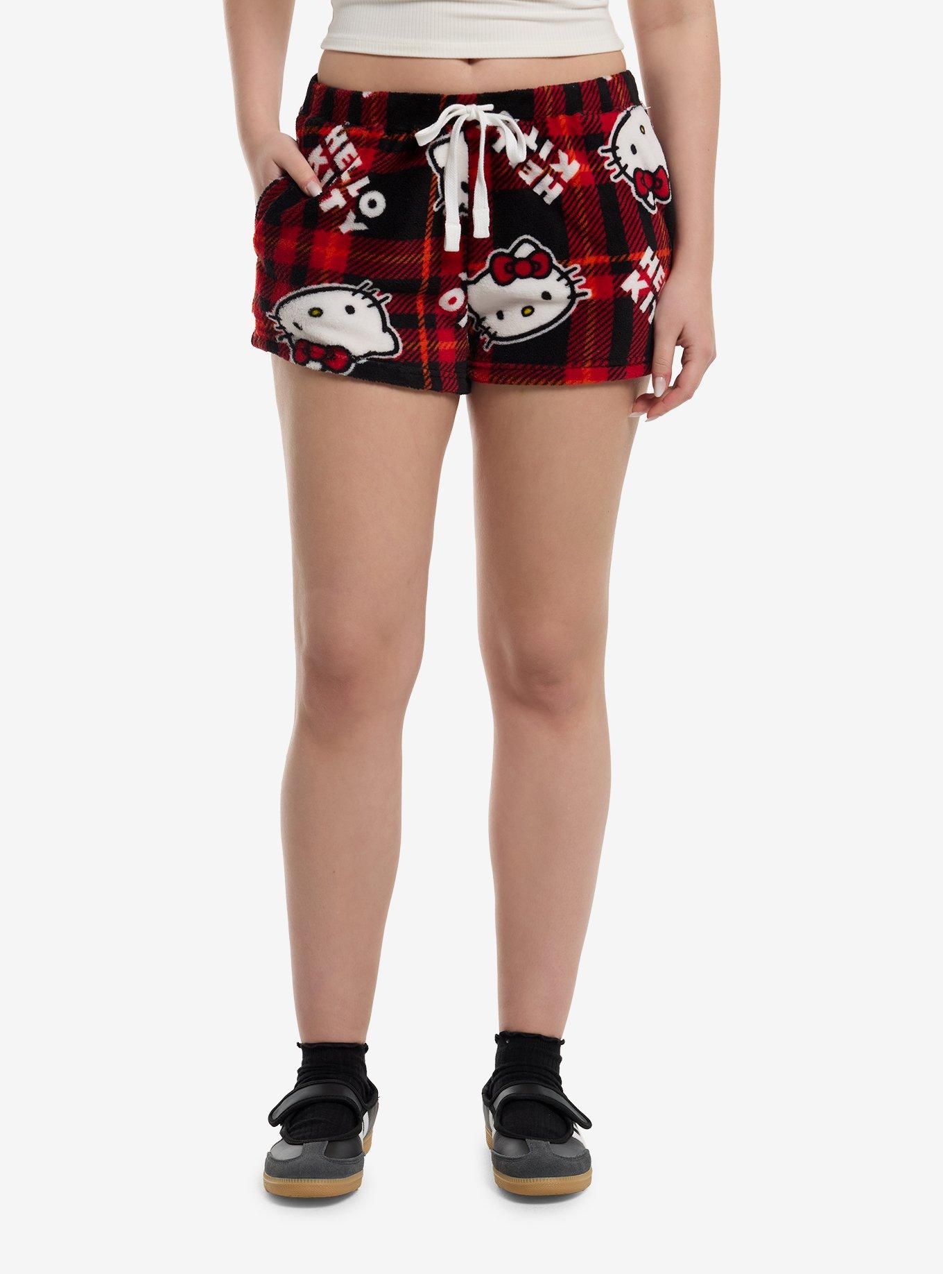 Hello Kitty Plaid Plush Lounge Shorts, , hi-res