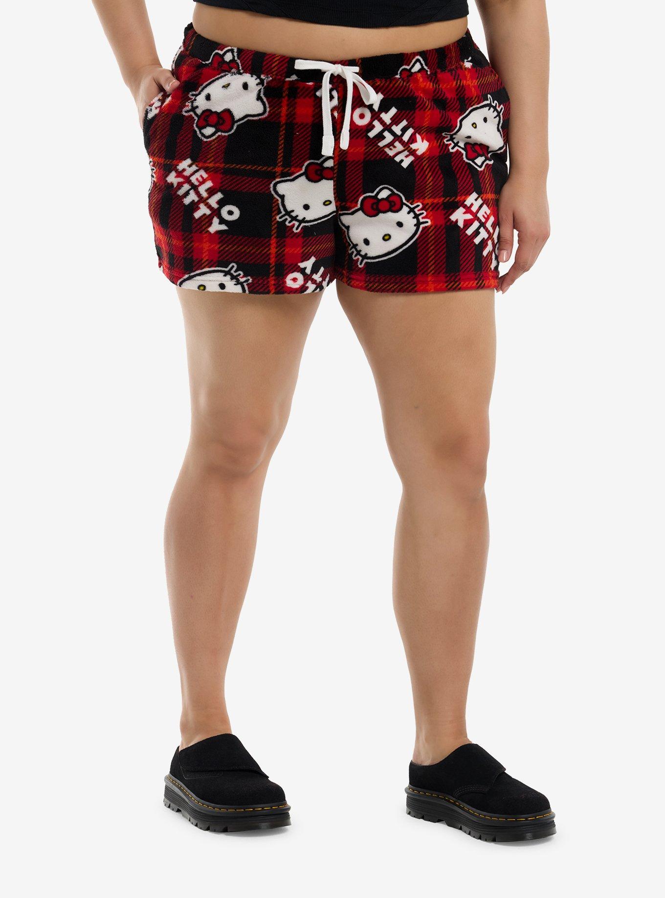 Hello Kitty Plaid Plush Lounge Shorts Plus Size, , hi-res