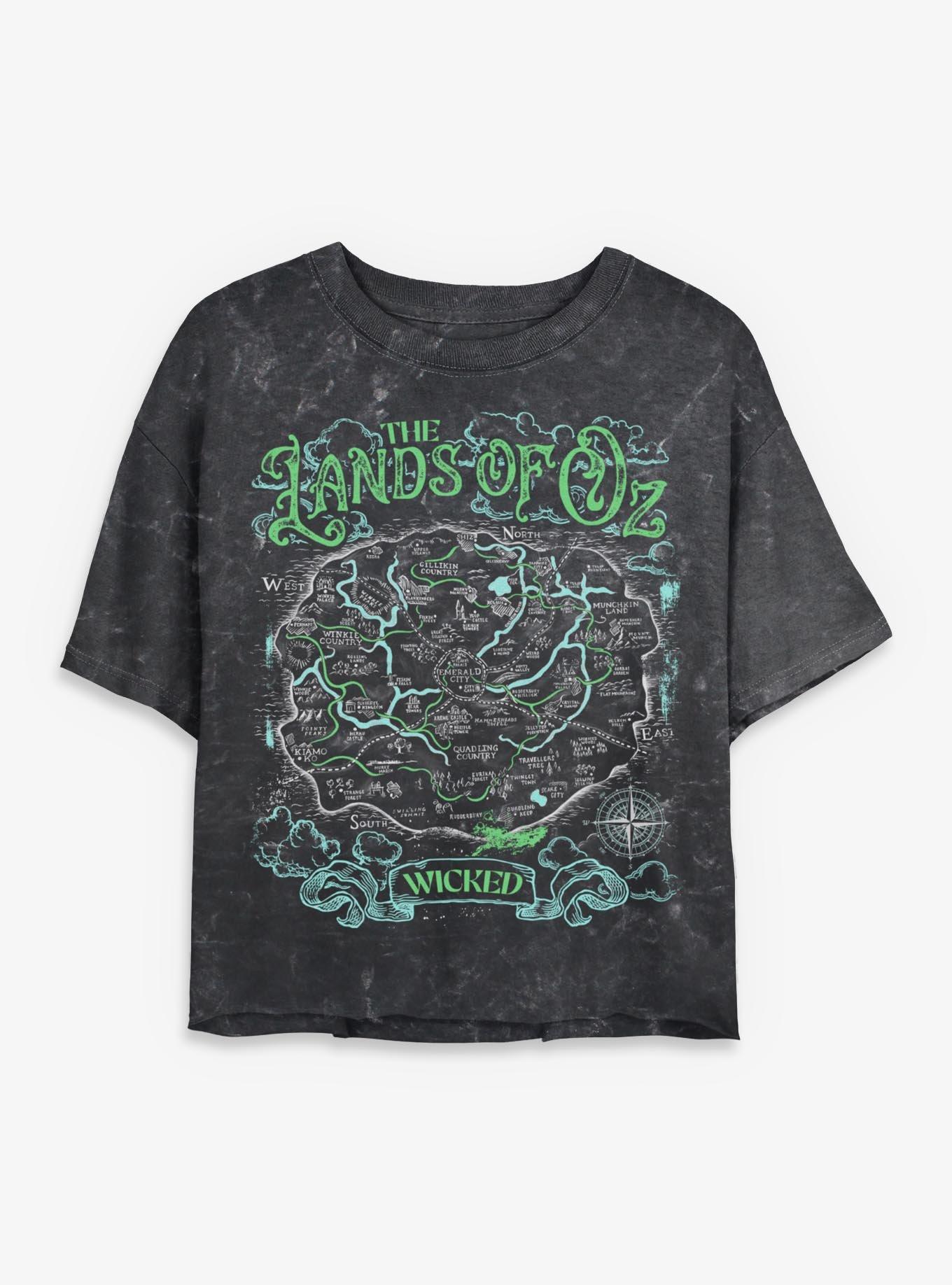 Wicked: For Good The Lands Of Oz Map Womens Mineral Wash Crop BoxLunch Exclusive, , hi-res