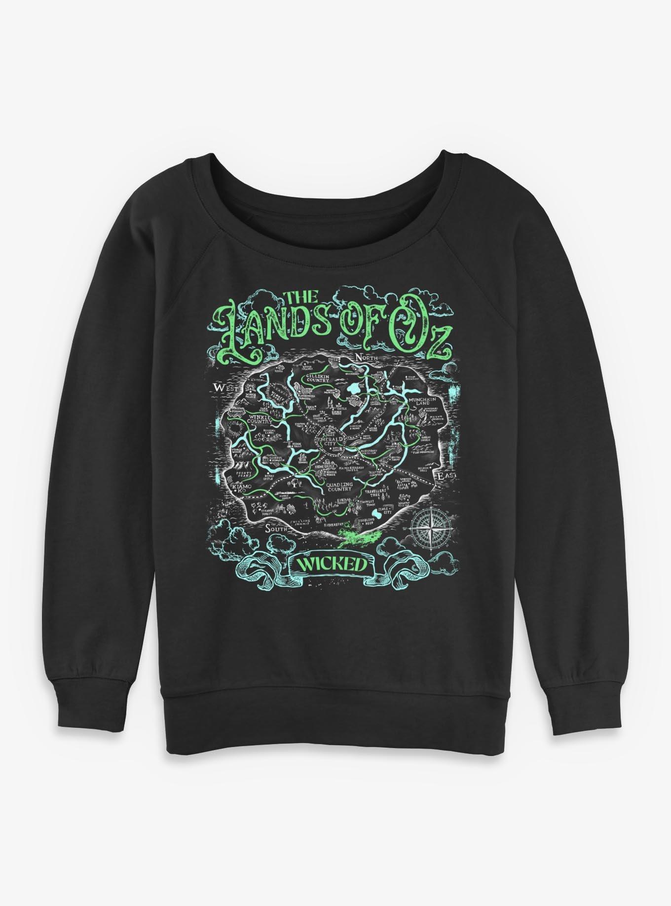 Wicked: For Good The Lands Of Oz Map Womens Slouchy Sweatshirt BoxLunch Exclusive, , hi-res