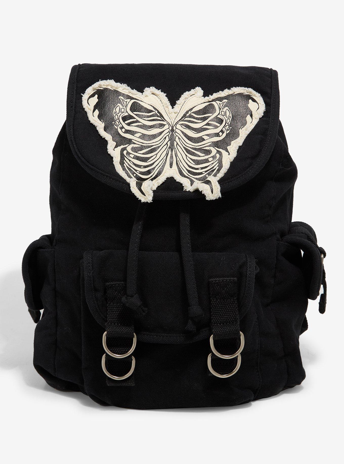 Skeleton Butterfly Patch Slouch Mini Backpack | Hot Topic