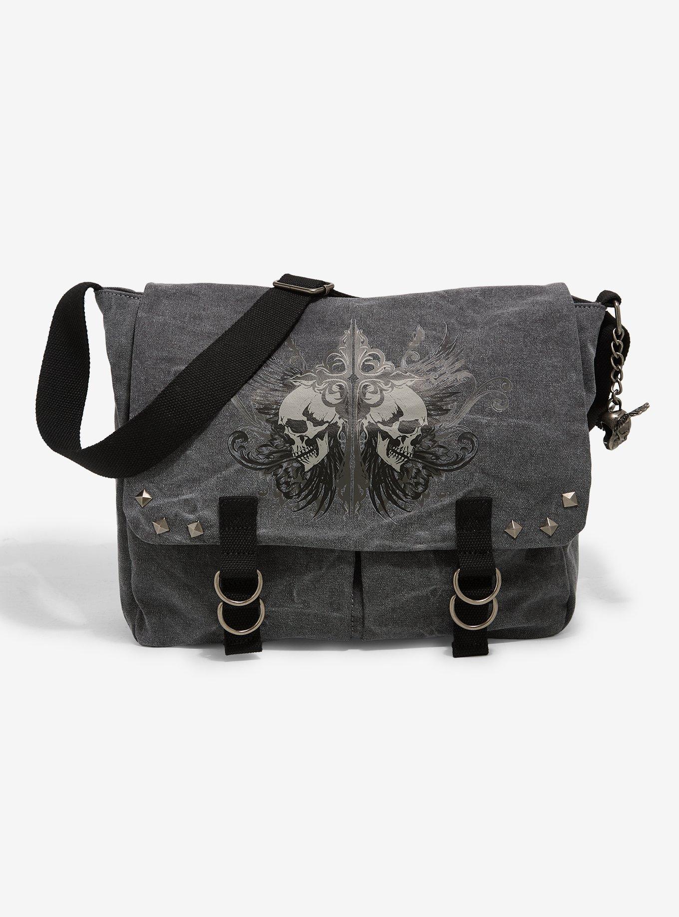 Winged Skull Messenger Bag, , hi-res