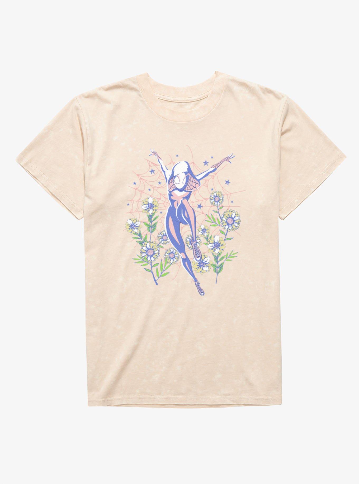 Marvel Spider-Gwen Ghost Spider Floral Web Mineral Wash T-Shirt Hot Topic Exclusive, , hi-res