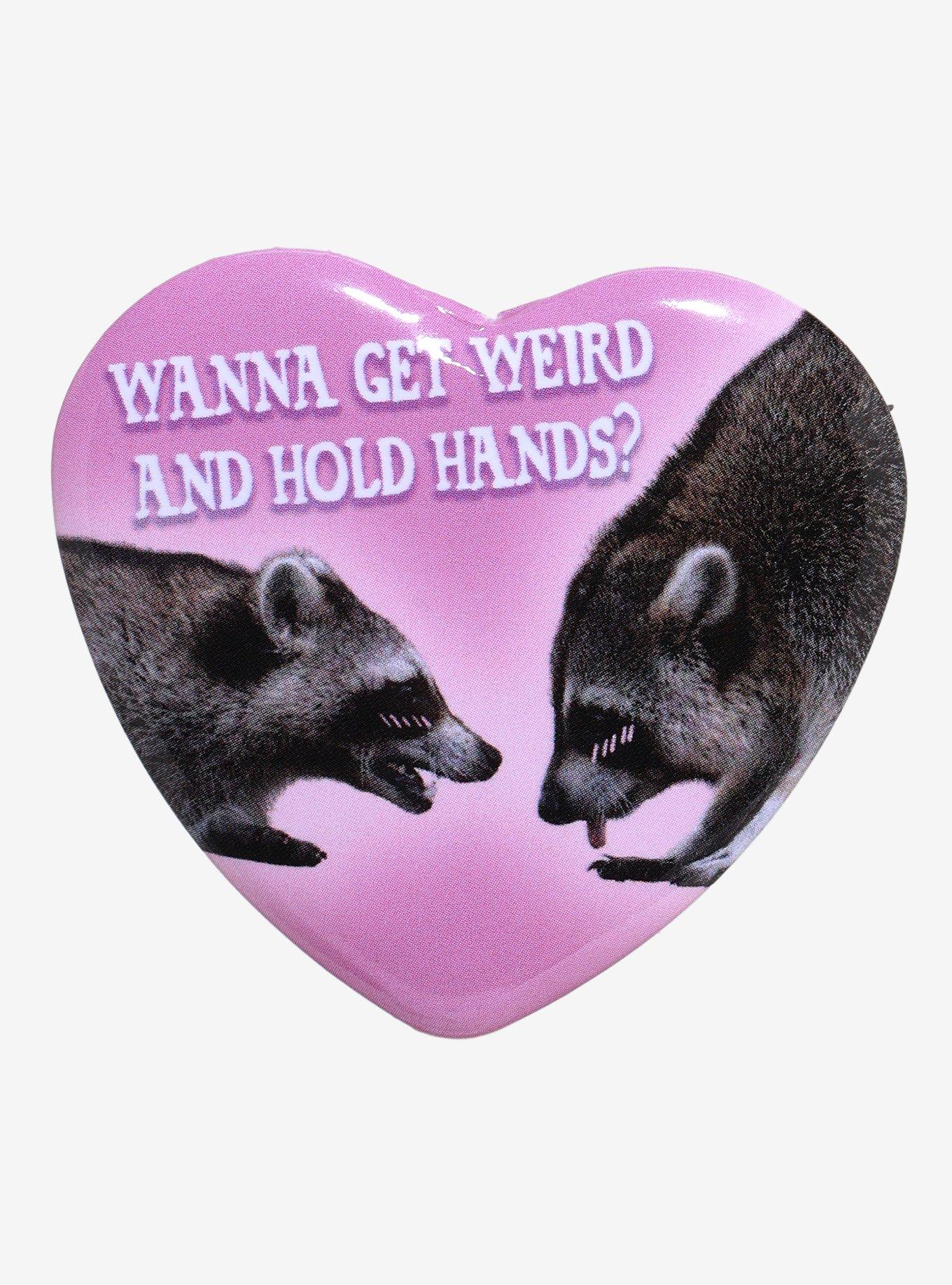 Raccoon Get Weird & Hold Hands Heart Button, , hi-res