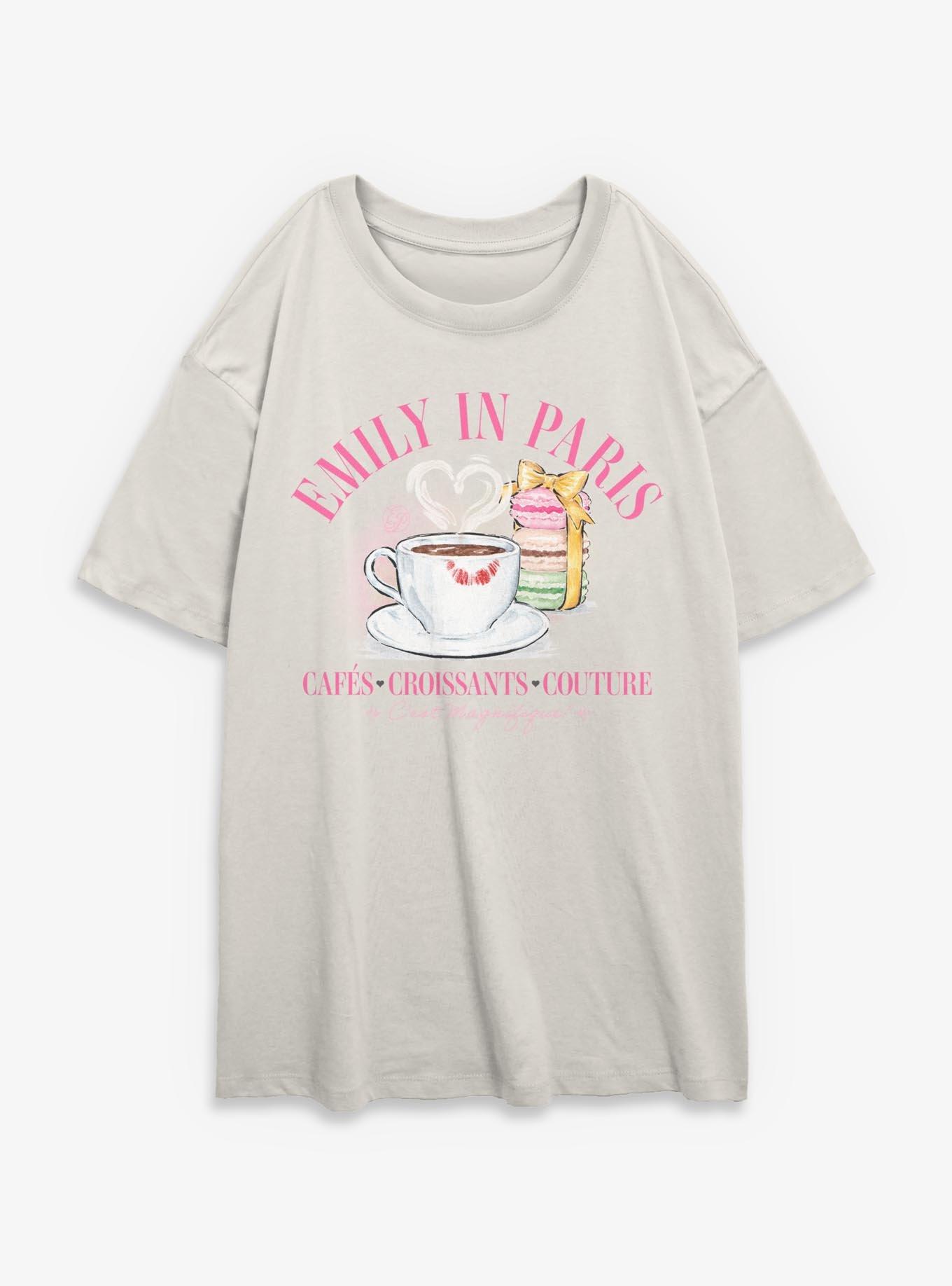 Emily In Paris Cafe Croissants Couture Girls Oversized T-Shirt, EGRET, hi-res
