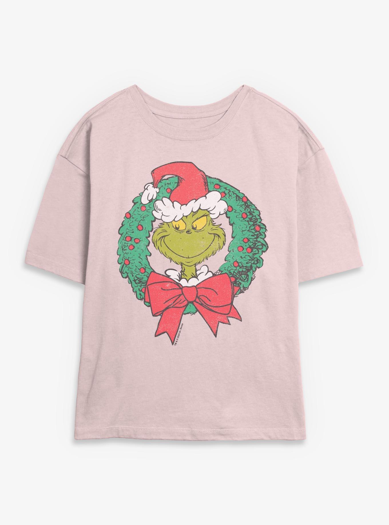 Dr. Seuss How The Grinch Stole Christmas Grinch Wreath Girls Skimmer T-Shirt