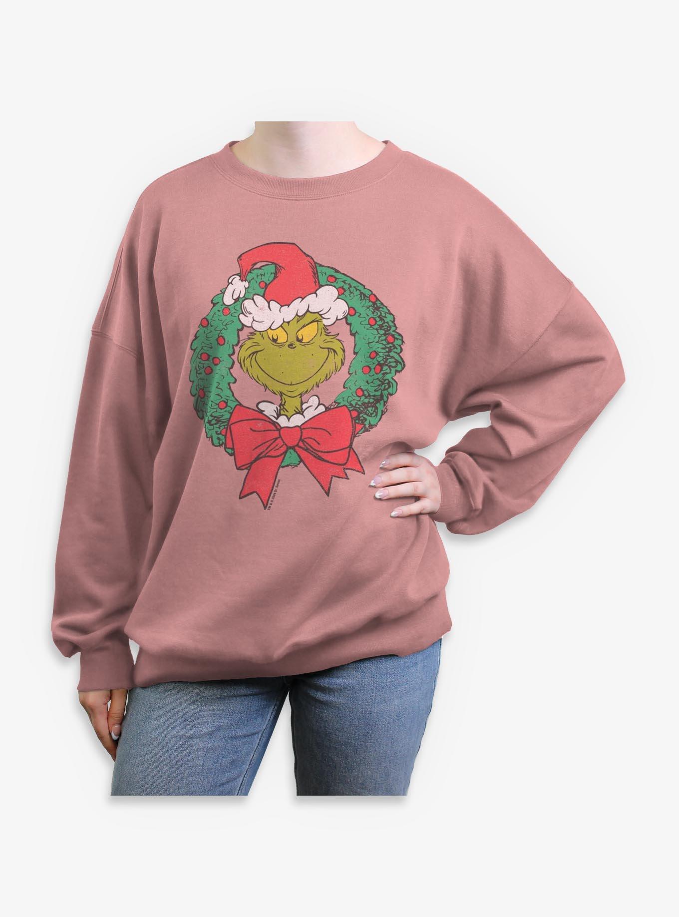 Dr. Seuss How The Grinch Stole Christmas Grinch Wreath Girls Oversized Sweatshirt