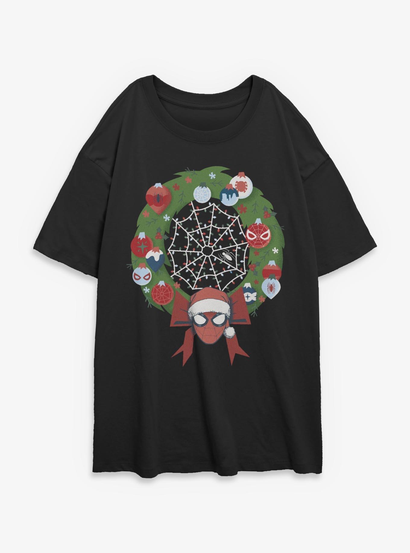 Marvel Spiderman Christmas Wreath Girls Oversized T-Shirt