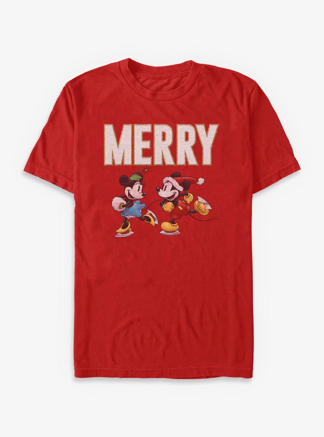 Disney Mickey Mouse Merry Mickey Minnie Ice Skating T-Shirt, , hi-res