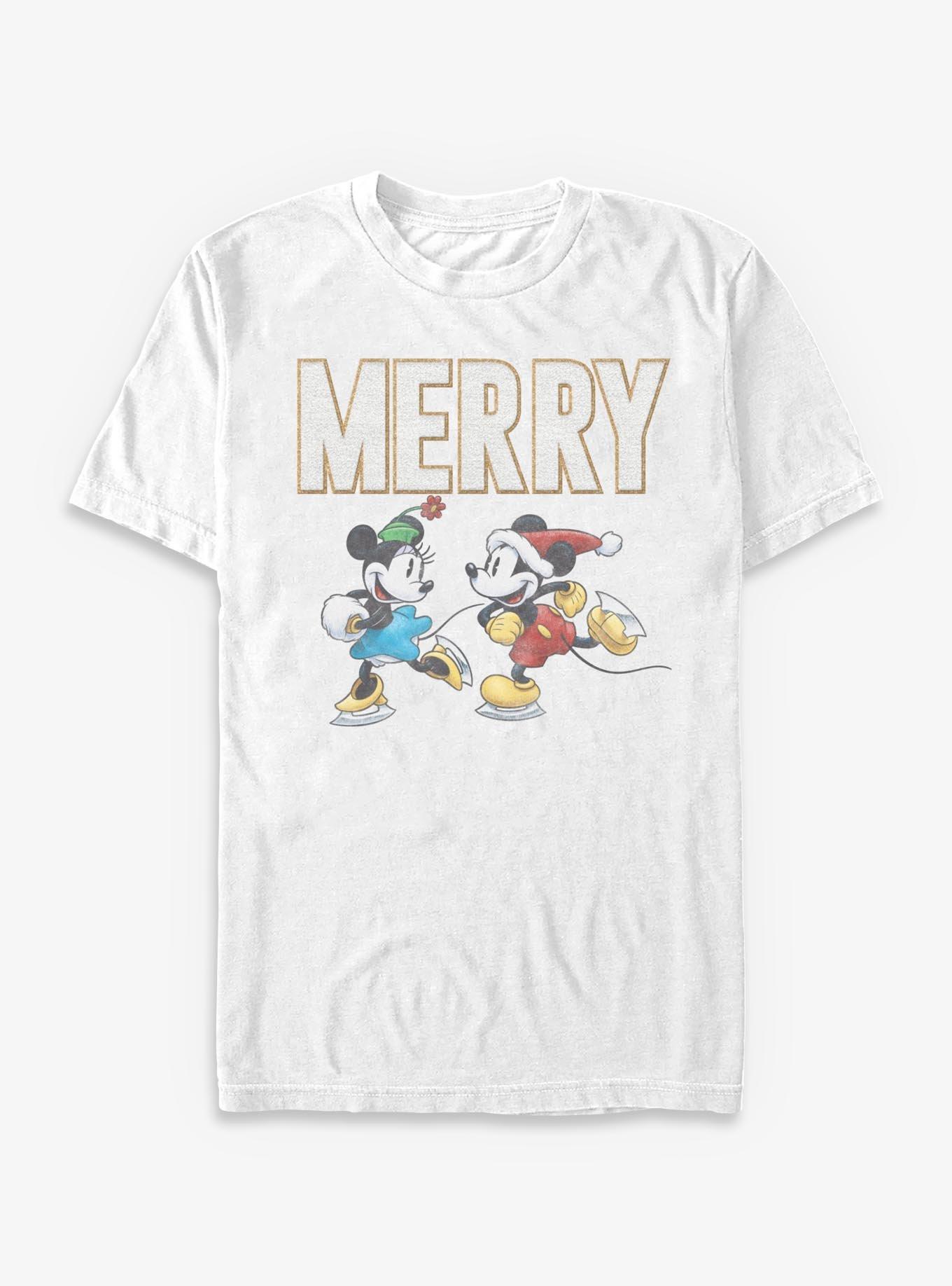 Disney Mickey Mouse Merry Mickey Minnie Ice Skating T-Shirt, , hi-res