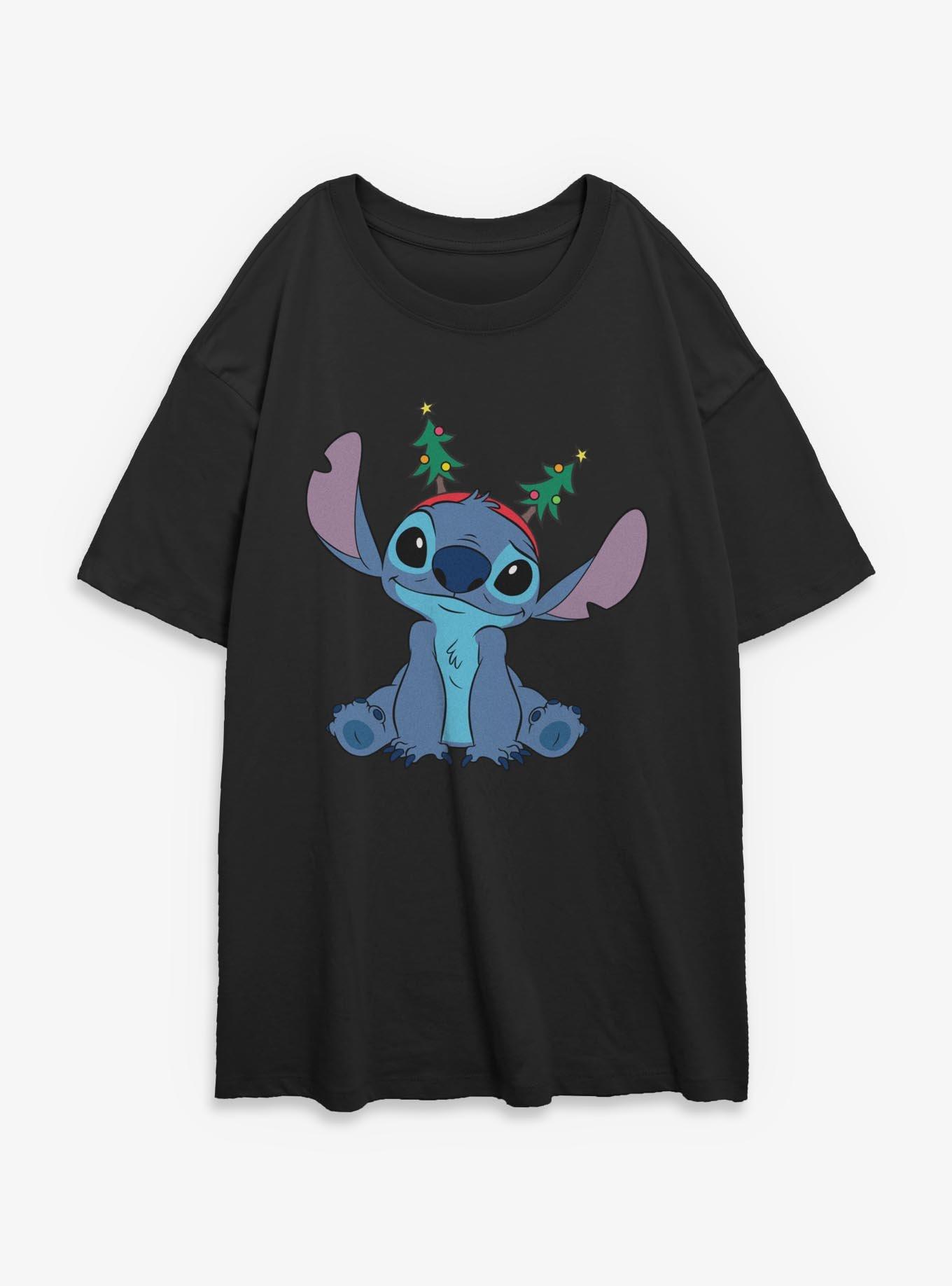 Disney Lilo & Stitch Stitch Christmas Tree Headband Girls Oversized T-Shirt