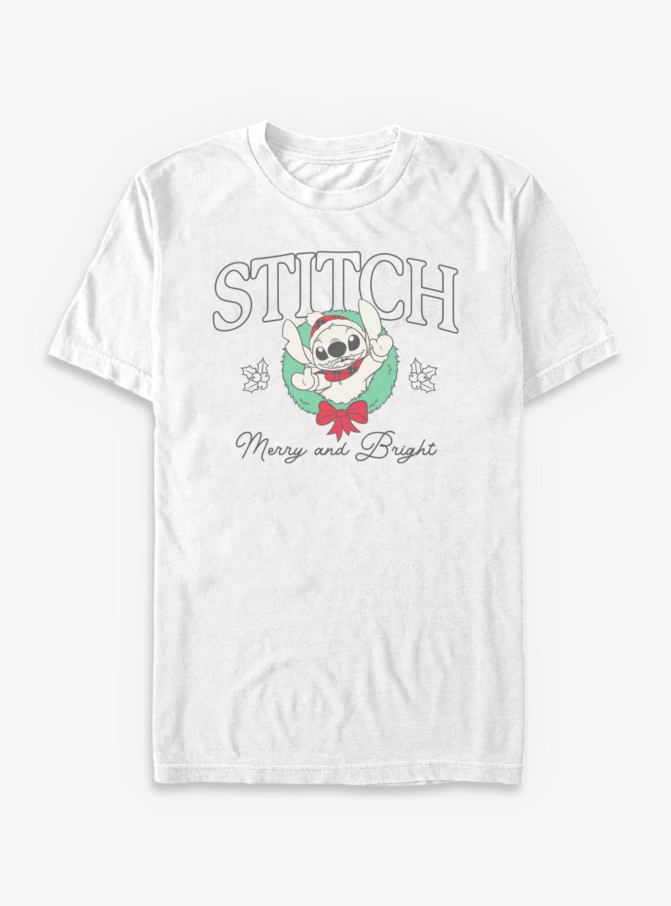 Disney Lilo & Stitch Stitch Holiday Wreath Merry & Bright T-Shirt