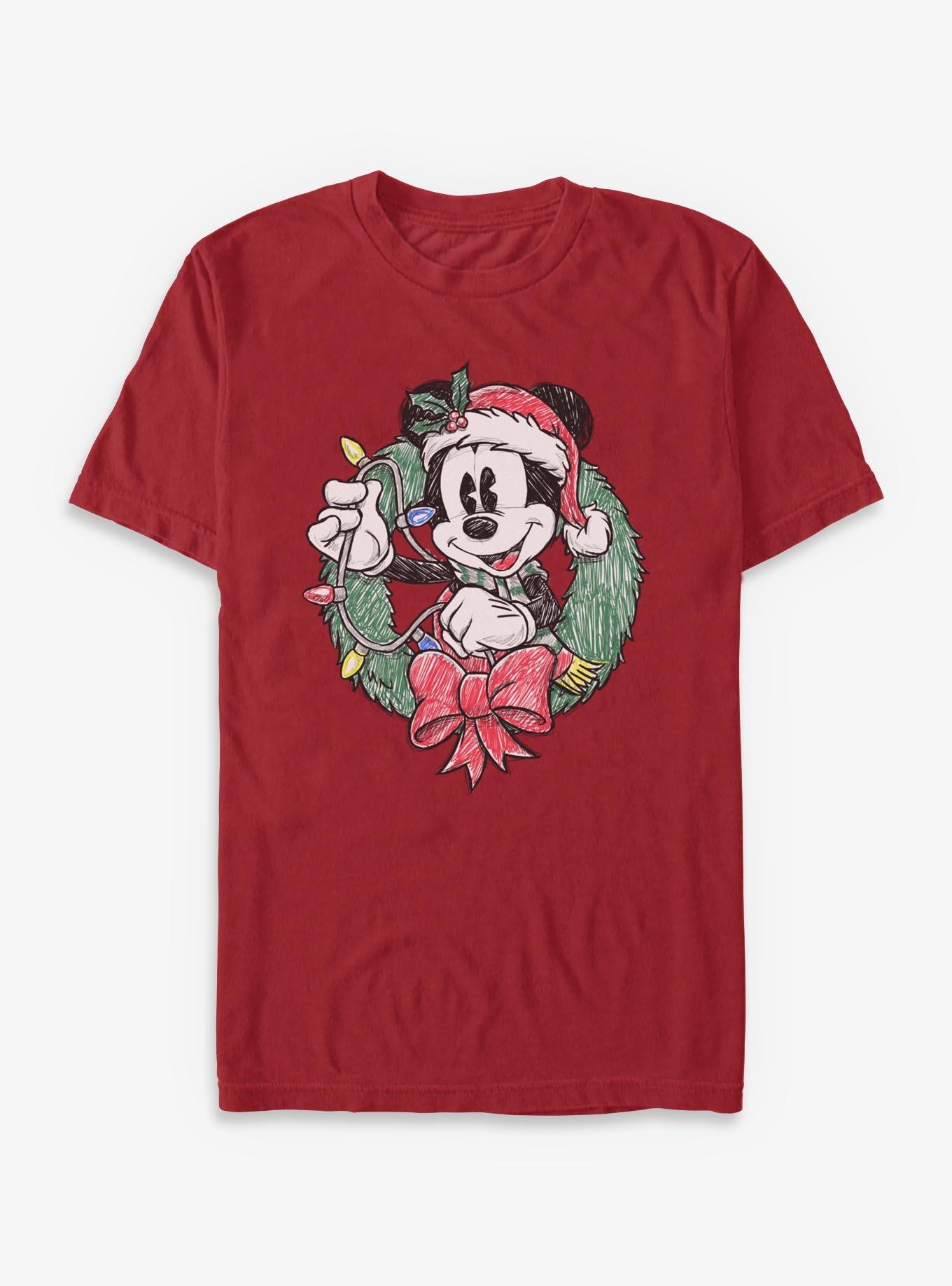 Disney Mickey Mouse Christmas Wreath Sketch T-Shirt, , hi-res