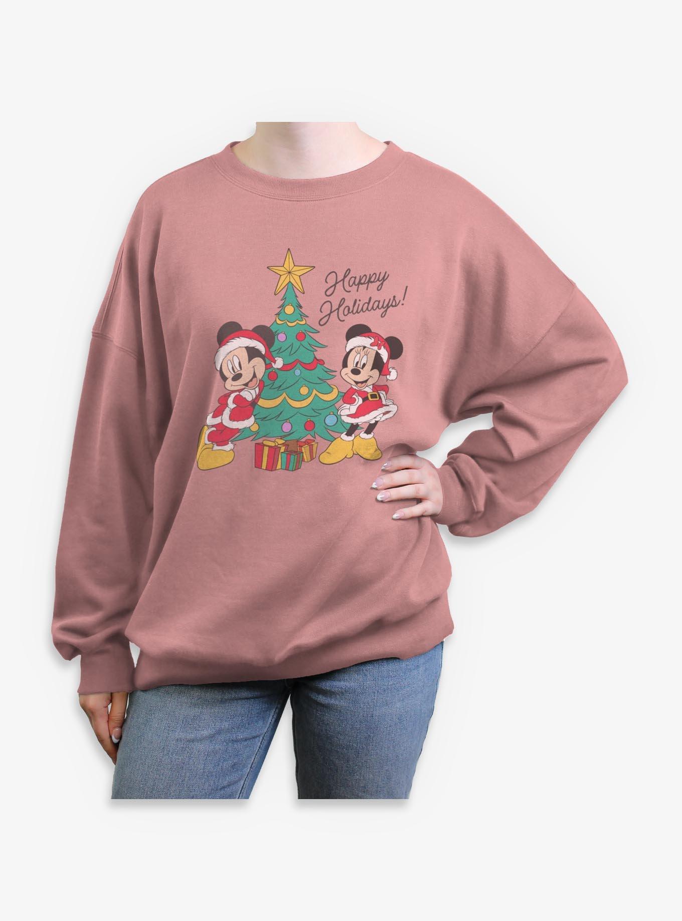 Disney Mickey Mouse Happy Holidays Minnie Mickey Girls Oversized Sweatshirt, , hi-res