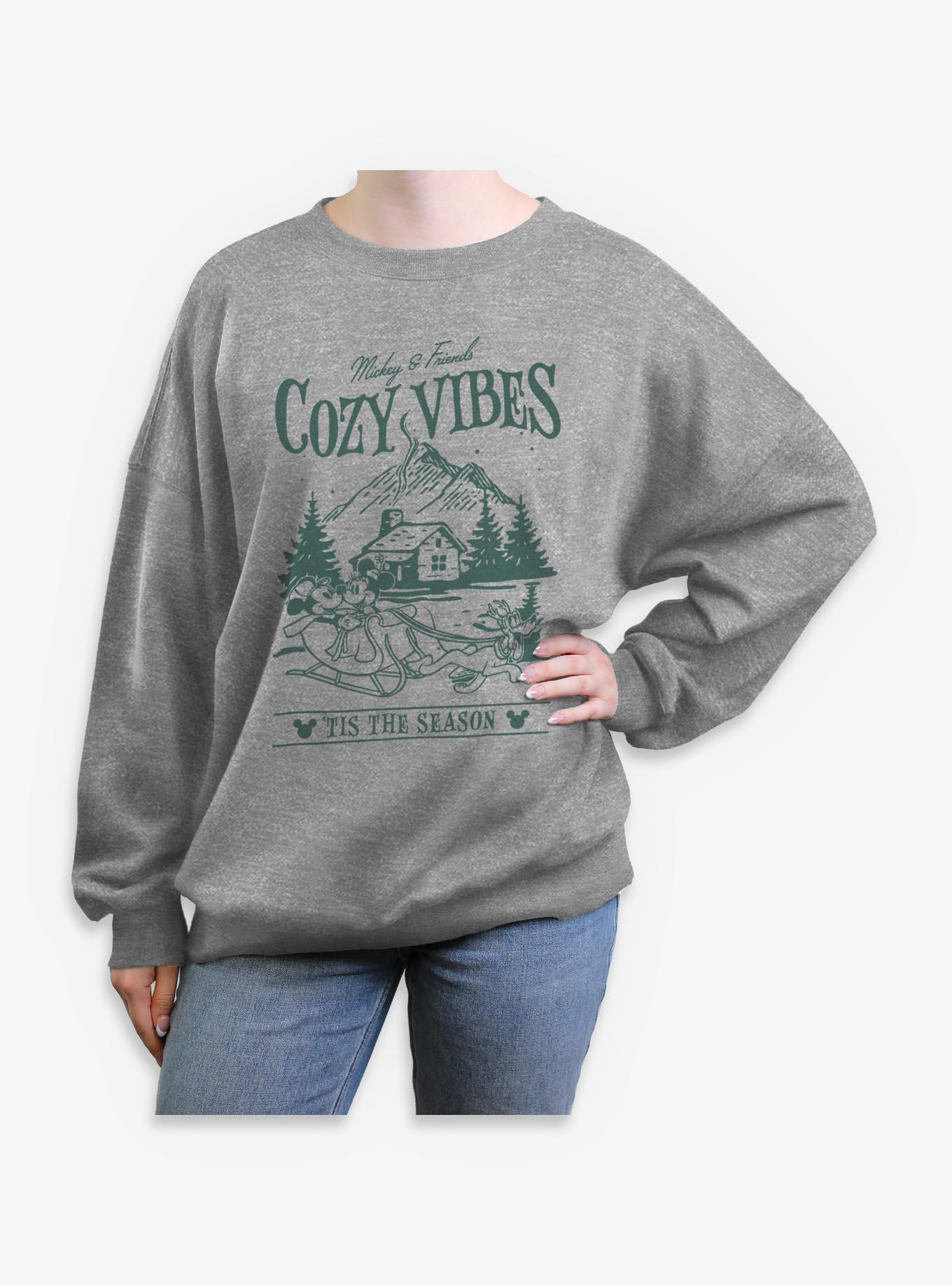 Disney Mickey Mouse Cozy Vibes Cabin Sleigh Ride Girls Oversized Sweatshirt