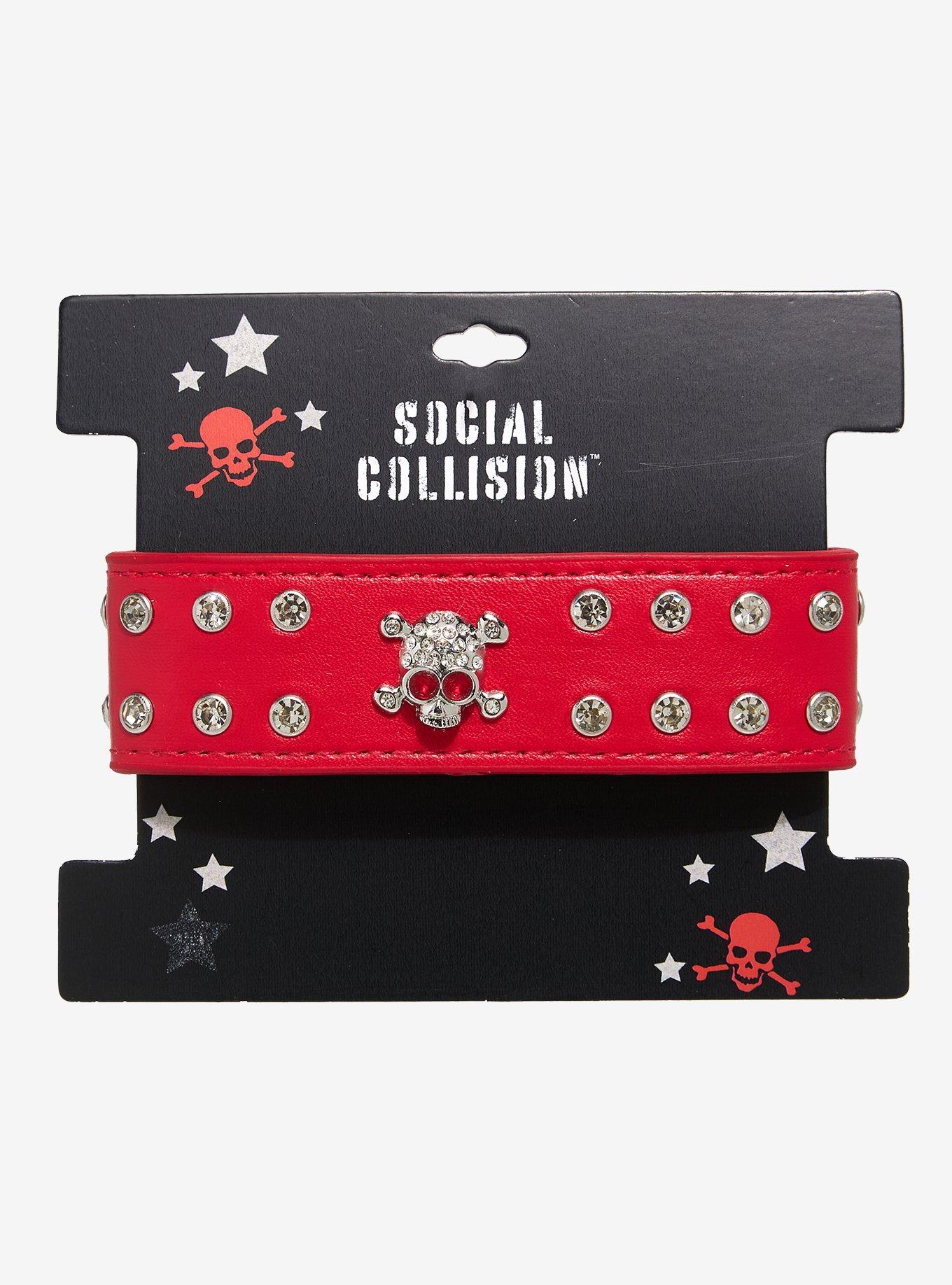 Social Collision Red Skull Bling Cuff Bracelet, , hi-res