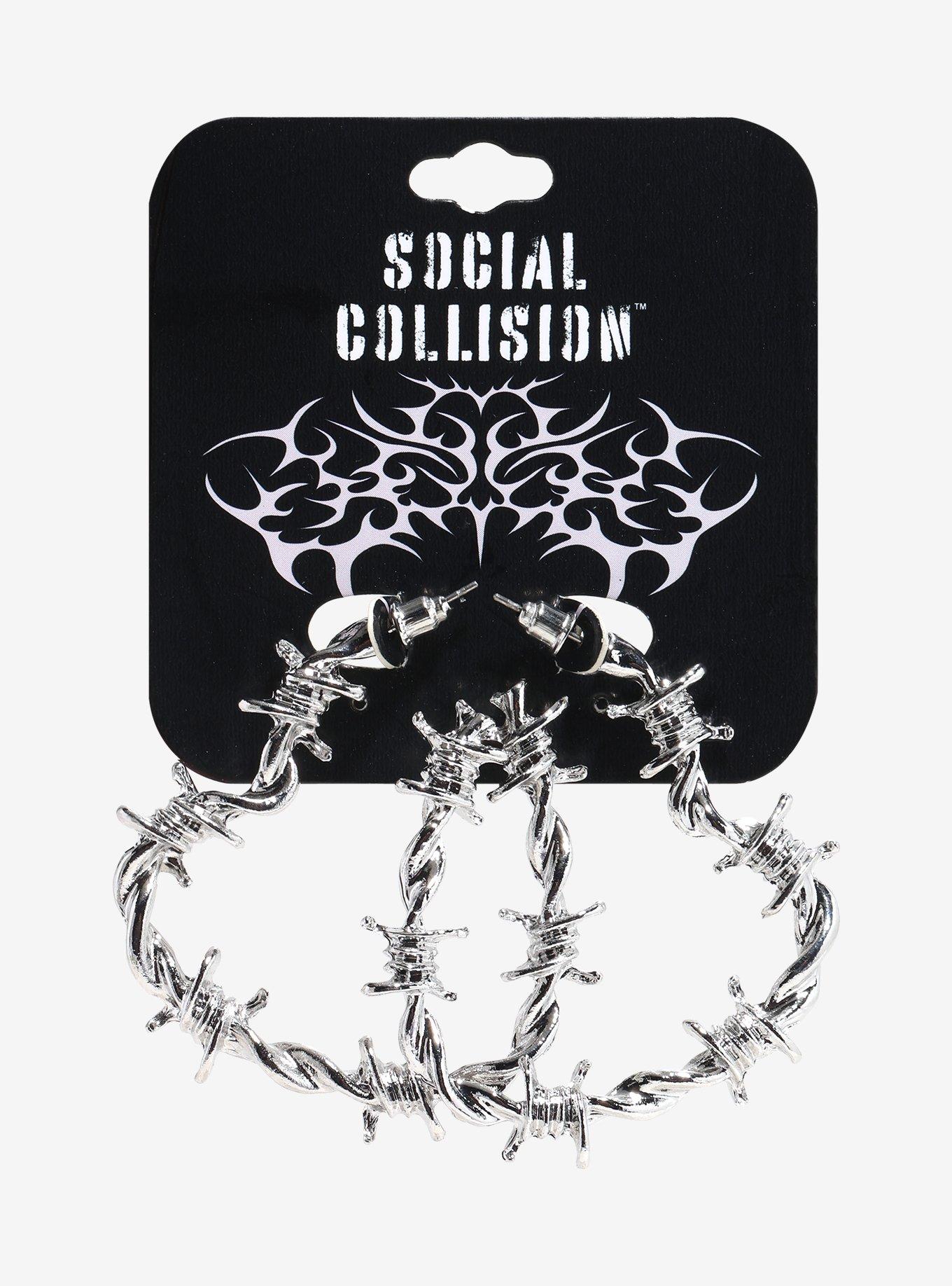 Social Collision Barbed Wire Heart Hoop Earrings, , hi-res