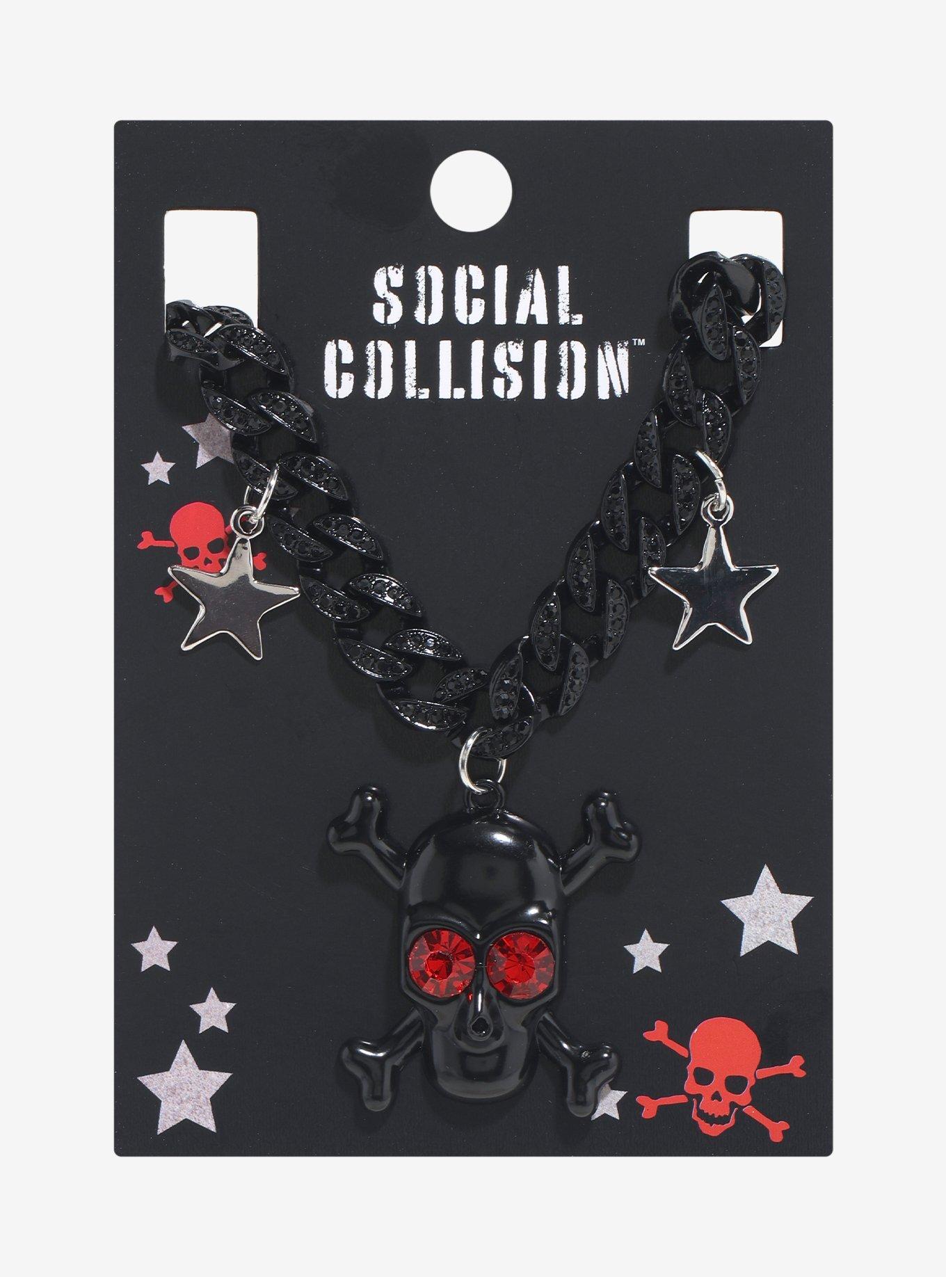 Social Collision Black Skull Star Chunky Chain Necklace, , hi-res