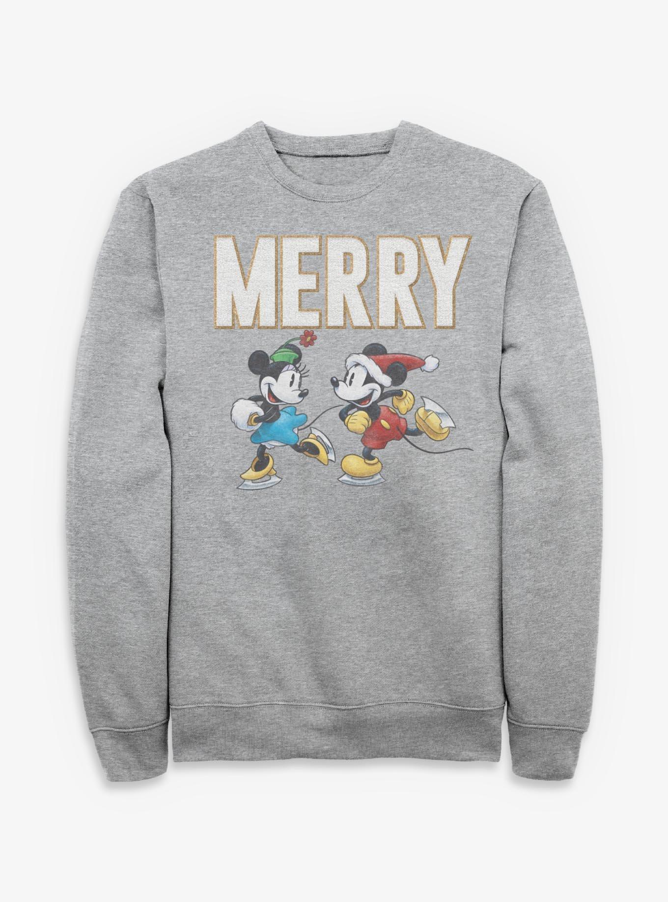 Disney Mickey Mouse Merry Mickey Minnie Ice Skating Sweatshirt, , hi-res